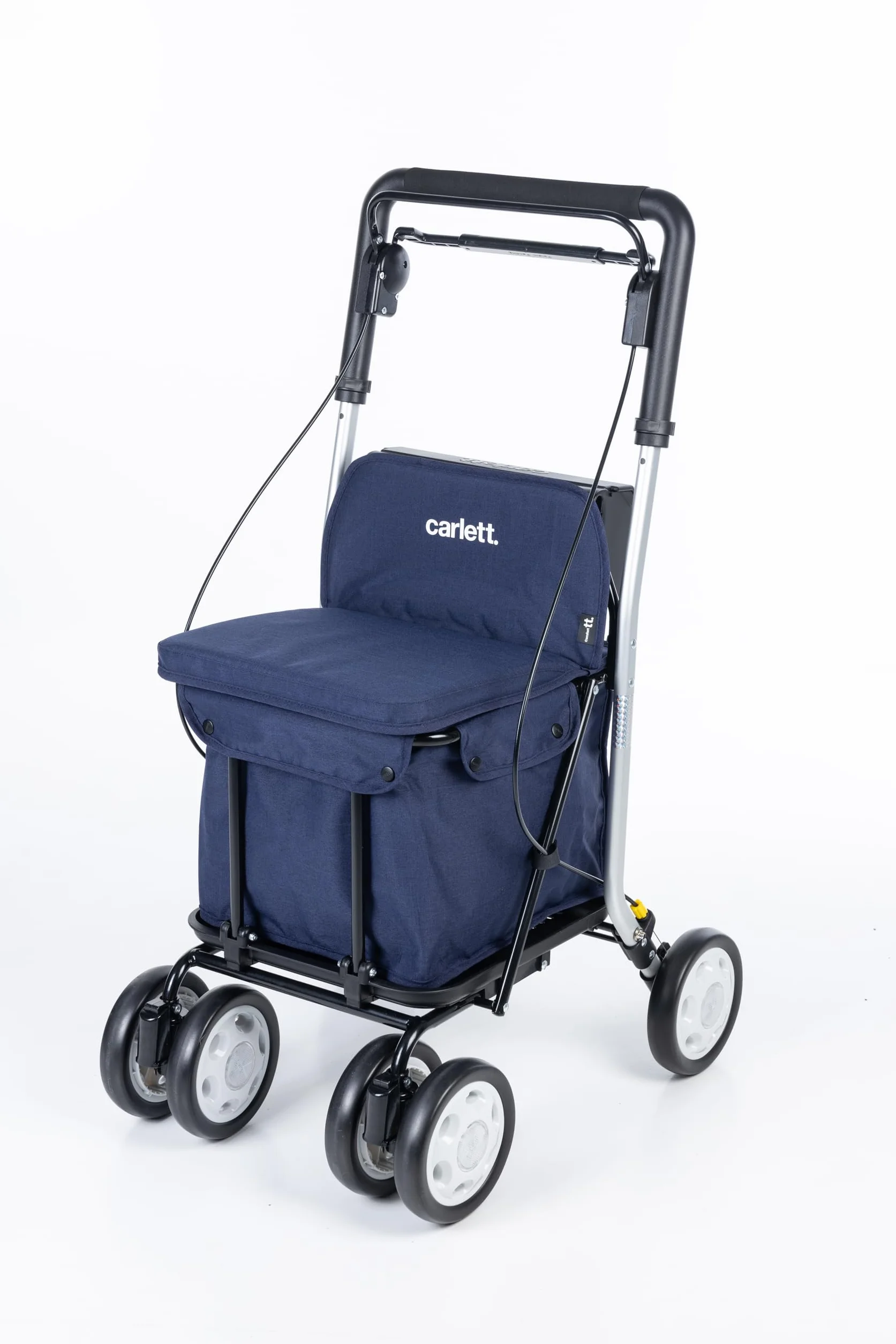 Carlett - Lett800 Comfort Move | Składany wózek na zakupy | z 4 kołami z siedziskiem | Produkt medyczny klasy I zatwierdzony | Zdejmowana torba 29 l/15 kg | Taca na przedmioty | Morski