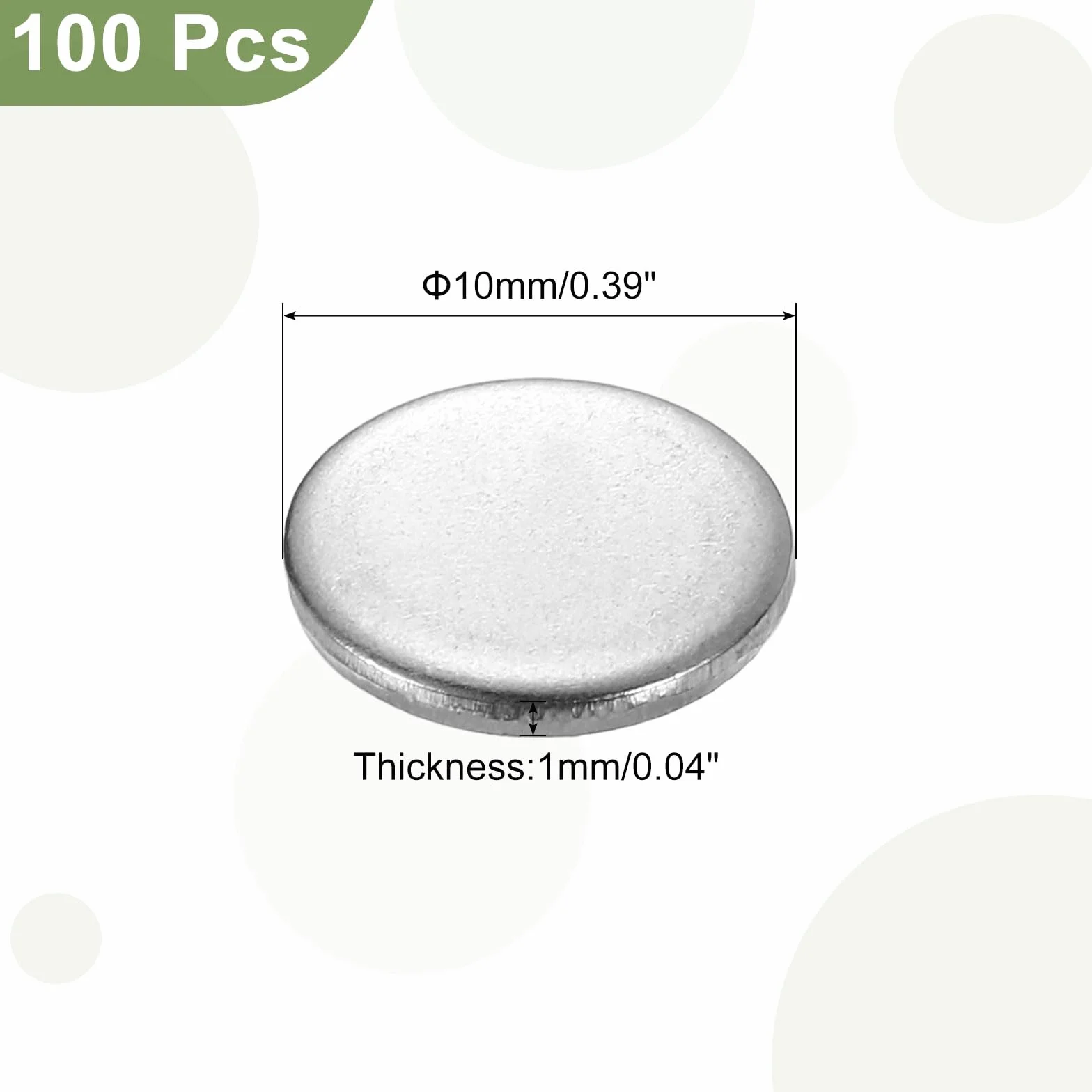 QUARKZMAN 100 sztuk krążków ze stali nierdzewnej, średnica 10 mm, grubość 1 mm, stal nierdzewna 304, płaskie, okrągłe, okrągłe, okrągłe, do rzemiosła, tłoczenia metalu i produkcji biżuterii