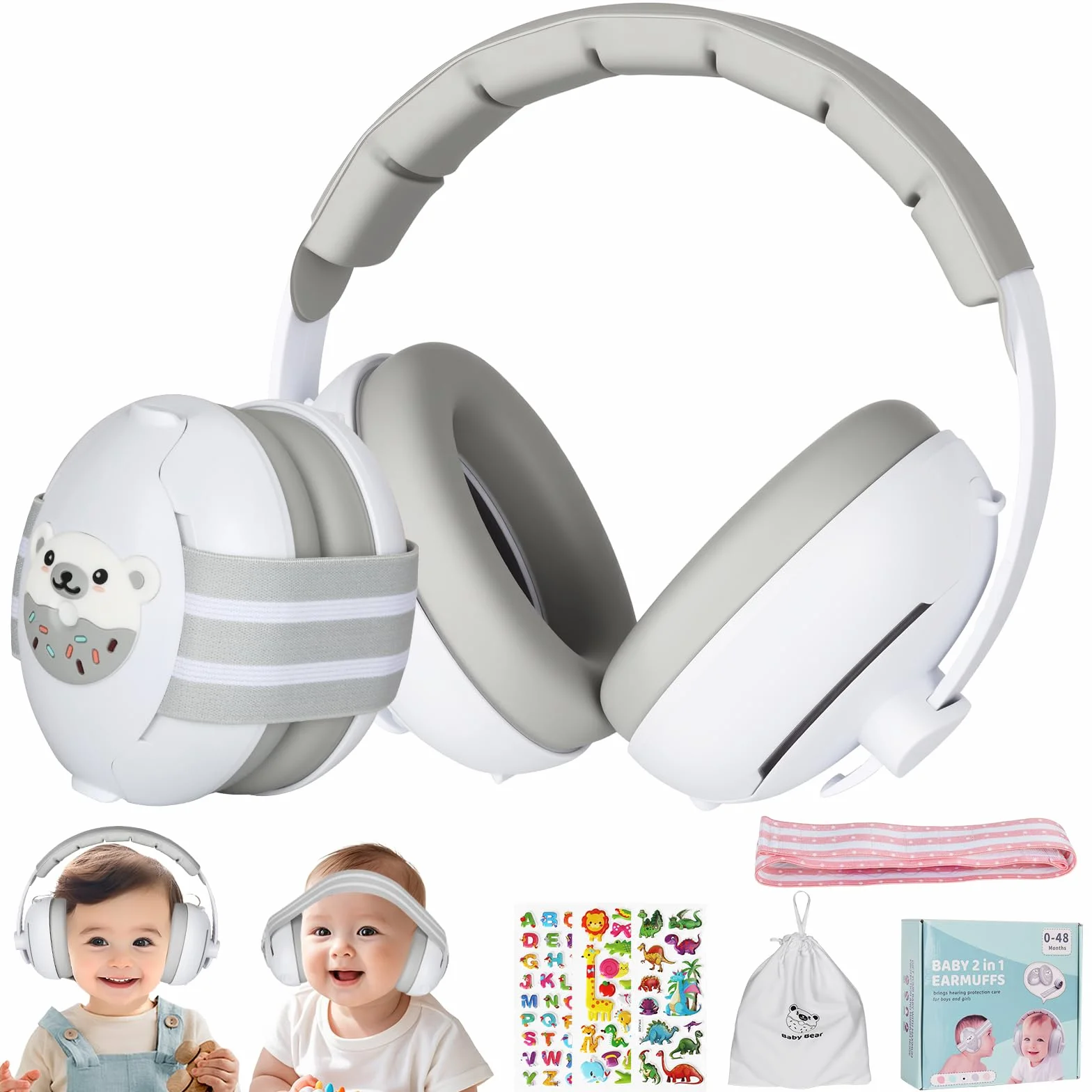 USHOP Dziecięce Słuchawki z Redukcją Szumów, 2 w 1, Dziecięce Ochronniki Słuchu dla Dzieci 0-4 Lat, Redukcja Szumów 25 dB, Regulowany Pałąk, Bezpieczne i Wygodne