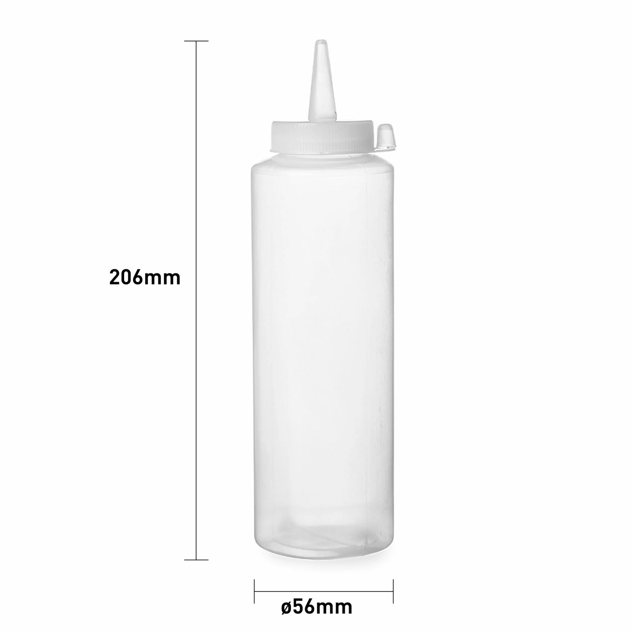 HENDI Dyspenser do sosów, 350 ml, szczelna, wielokrotnego użytku, do ketchupu, musztardy, oliwy z oliwek, butelka wyciskana, ø55x(H)205mm, polietylen, przezroczysta