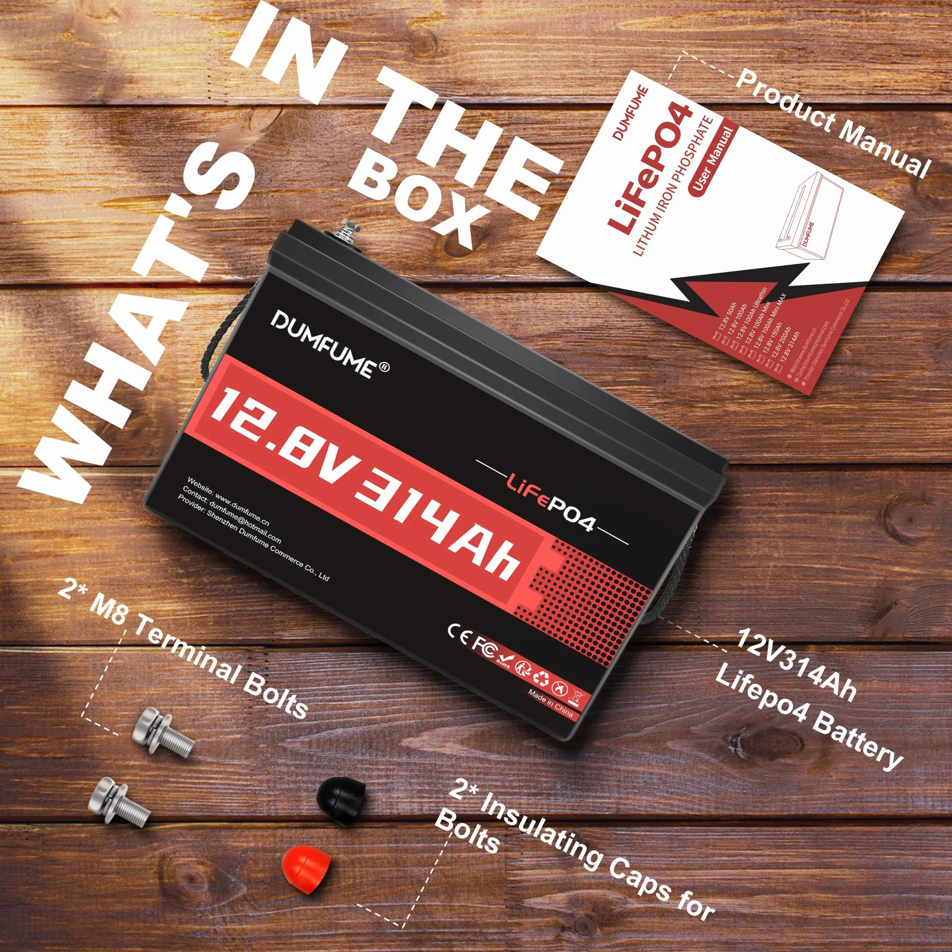 12V 300Ah (314Ah) Bateria LiFePO4 z Wbudowanym BMS 200A, 4019Wh, 4000+ Cykli, Akumulator Litowy 300Ah do Kamperów, Fotowoltaiki, Systemów Off-Grid i Domowego Magazynowania Energii
