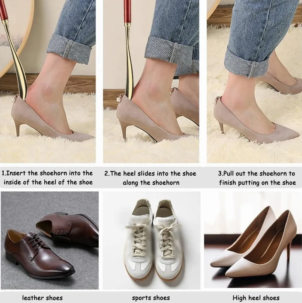 Łyżka do butów, trwała łyżka do butów klasyczna elegancka łyżka do butów ze stopu stali, długa rączka domowa delikatna łyżka do butów, krótki uchwyt podróżny przenośny pomocnik do butów
