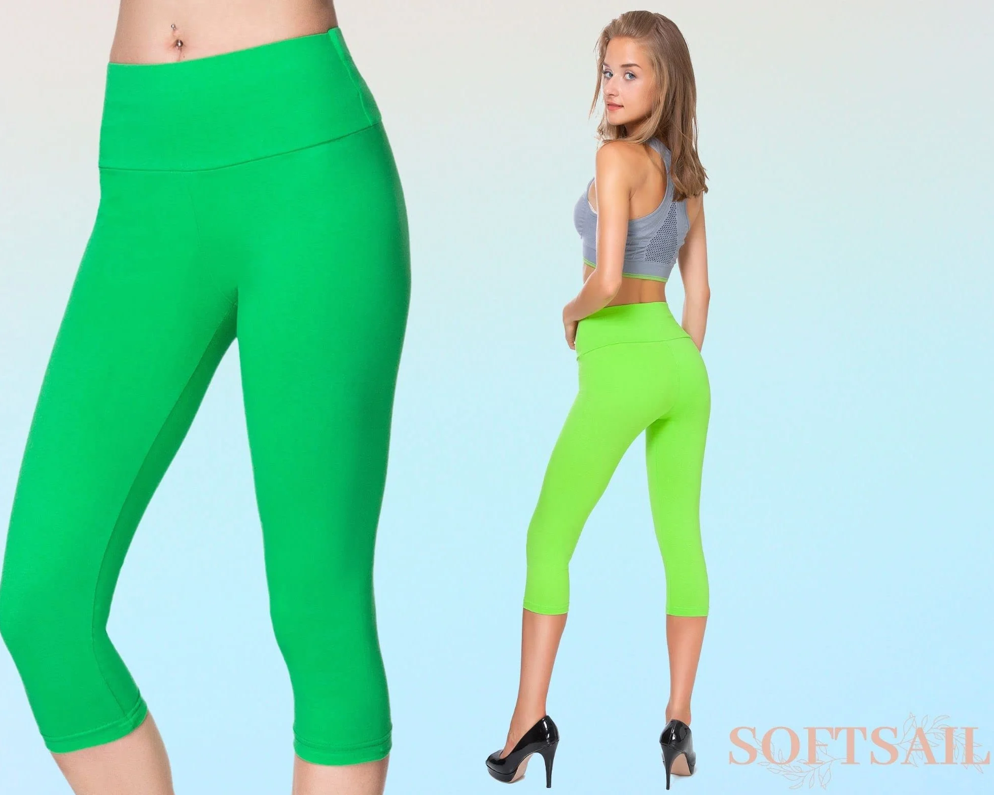 SOFTSAIL Legginsy dla kobiet o długości 3/4 Capri bawełna z wysokim stanem przycięte spodnie do jogi z kontrolą brzucha dla kobiet damskie legginsy do uprawiania sportu treningu siłowni odzież