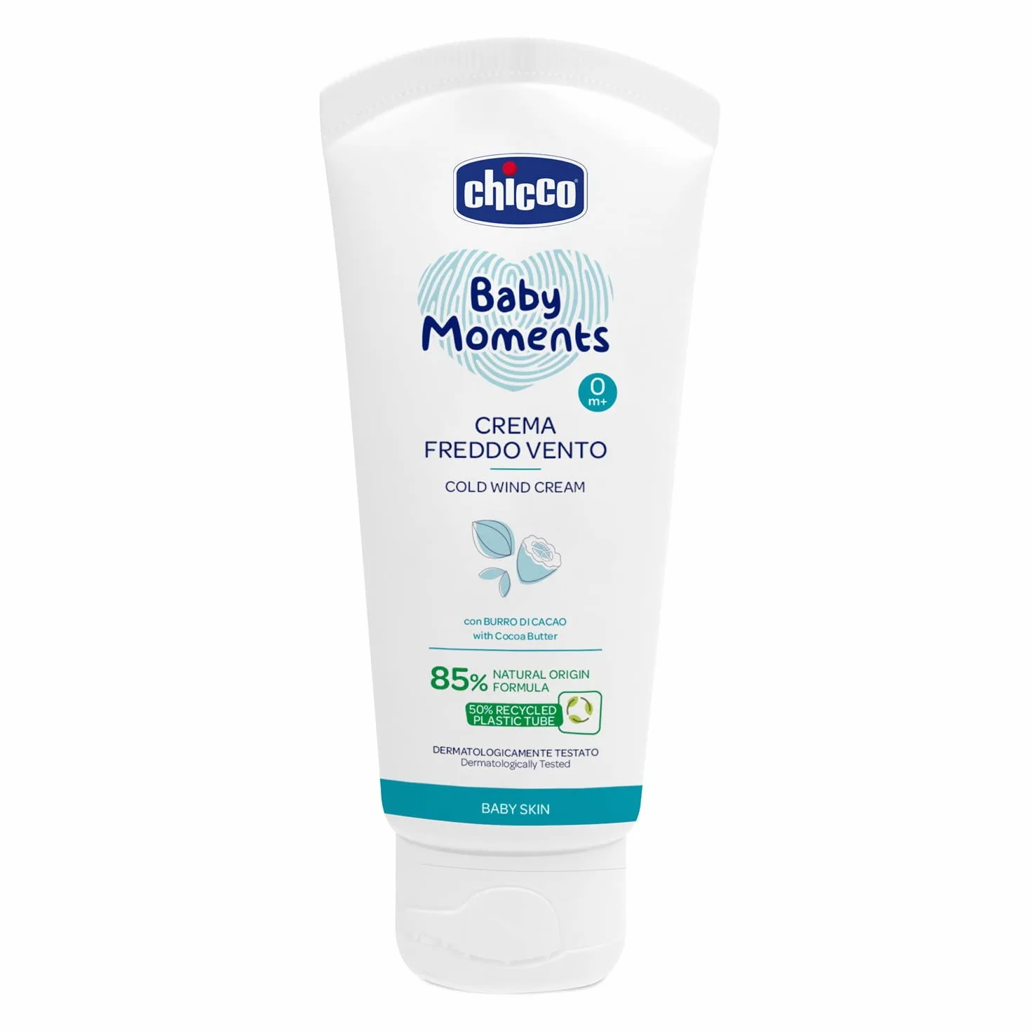Artsana Chicco Baby Moments krem z zimnym wiatrem z masłem kakaowym i witaminą E, z naturalną formułą, 0+ miesięcy, 50 ml