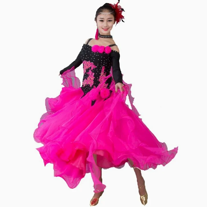 Damskie sukienki do tańca towarzyskiego z odkrytymi plecami Strój do tańca salsy Sukienka do tańca walca zdobiona cyrkoniami Strój do tańca flamenco z efektowną