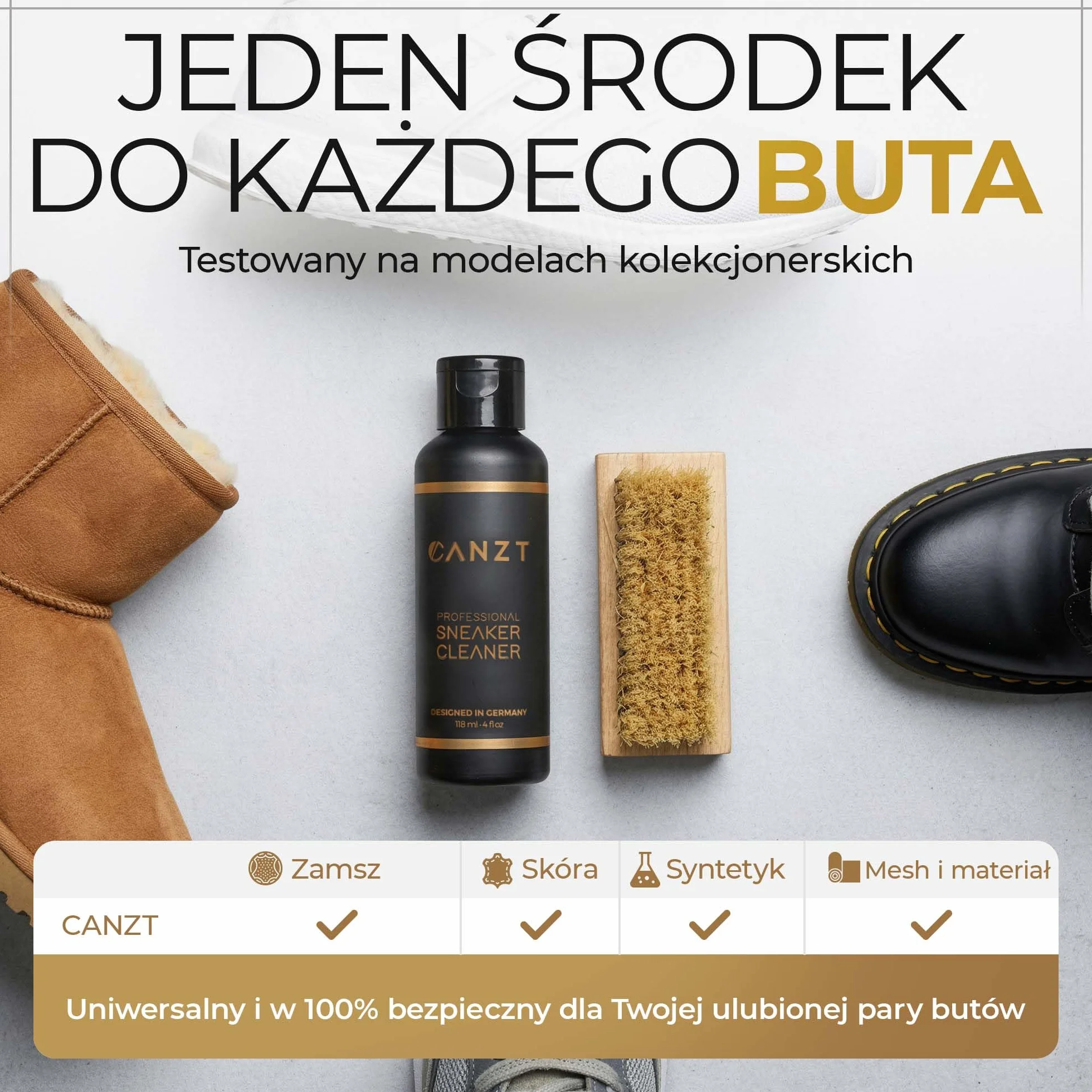 Canzt Zestaw do czyszczenia butów – Profesjonalny sneaker cleaner z miękką szczotką i ściereczką z mikrofibry – Do skóry, zamszu, nubuku i tekstyliów