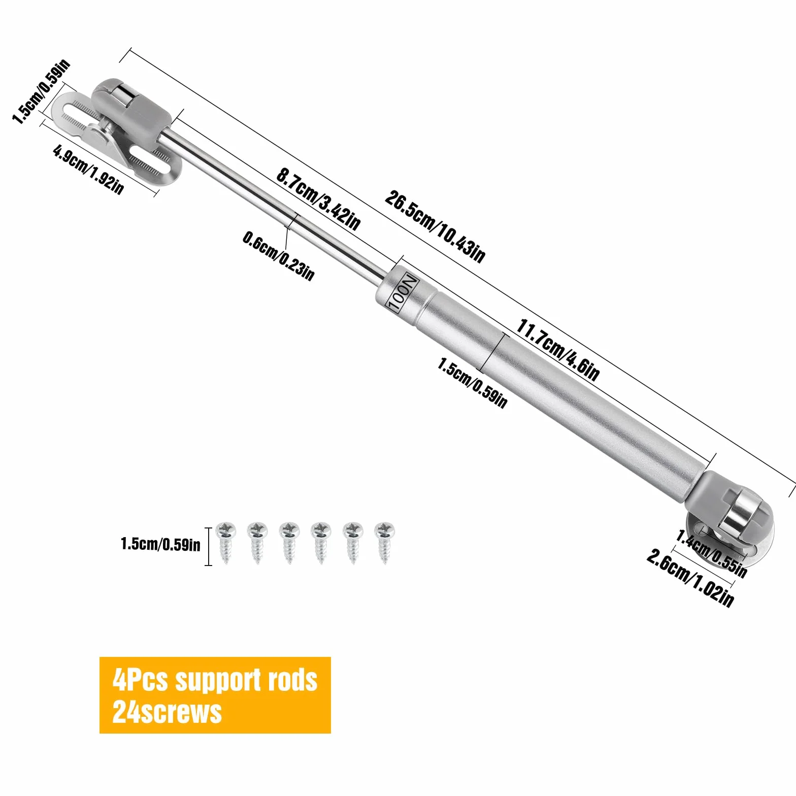 4 sztuki hydraulicznych sprężyn gazowych, 100 N/10 kg, sprężyna gazowa, okucia gazowe, do klap, drzwi szafy, amortyzatorów, szafek kuchennych, z miękkim zamknięciem