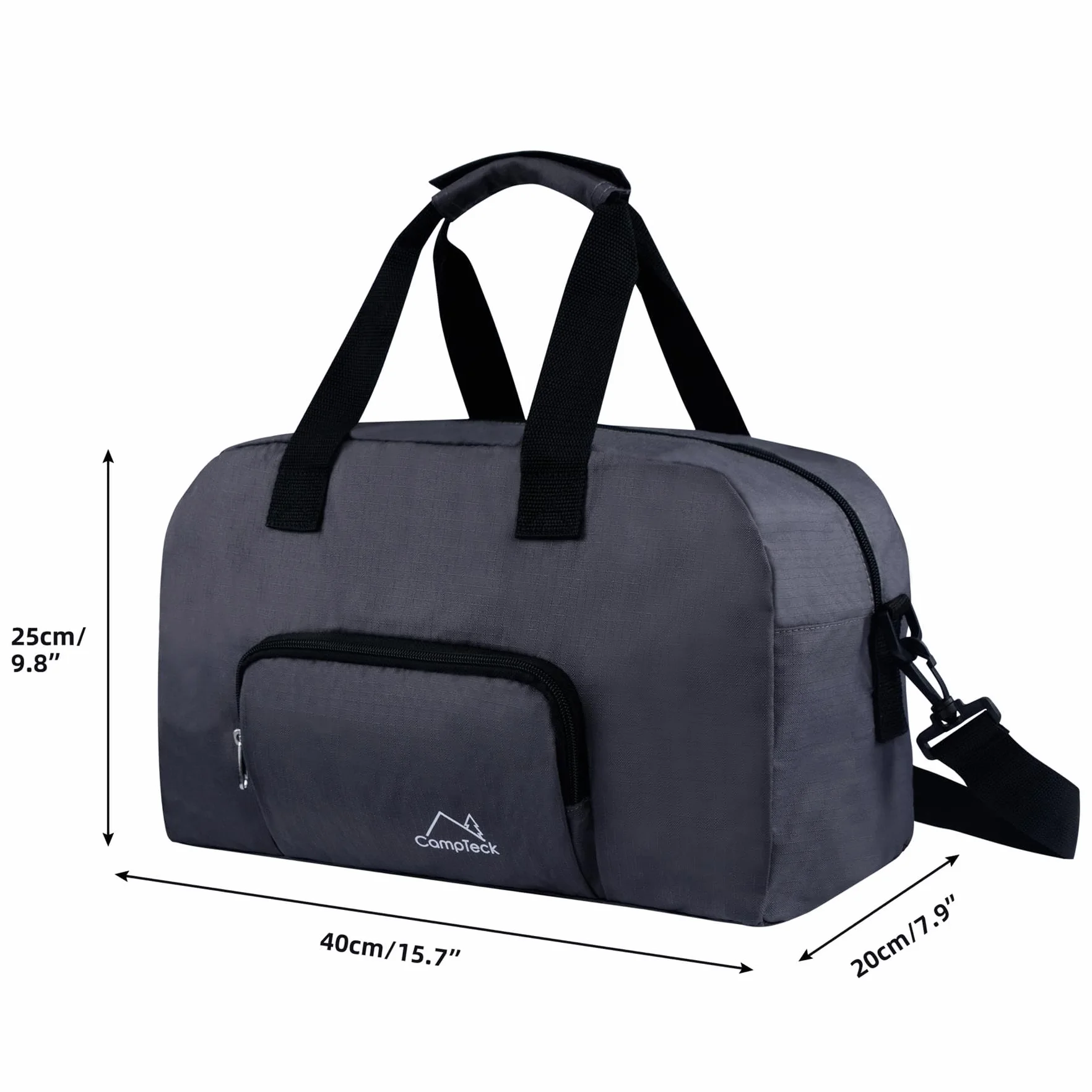 CampTeck Składana torba podróżna, mała torba kabinowa, bagaż podręczny, składana torba z paskiem na ramię, odpowiednia do Ryanair (40 x 20 x 25 cm – 20 l), szary, One_Size