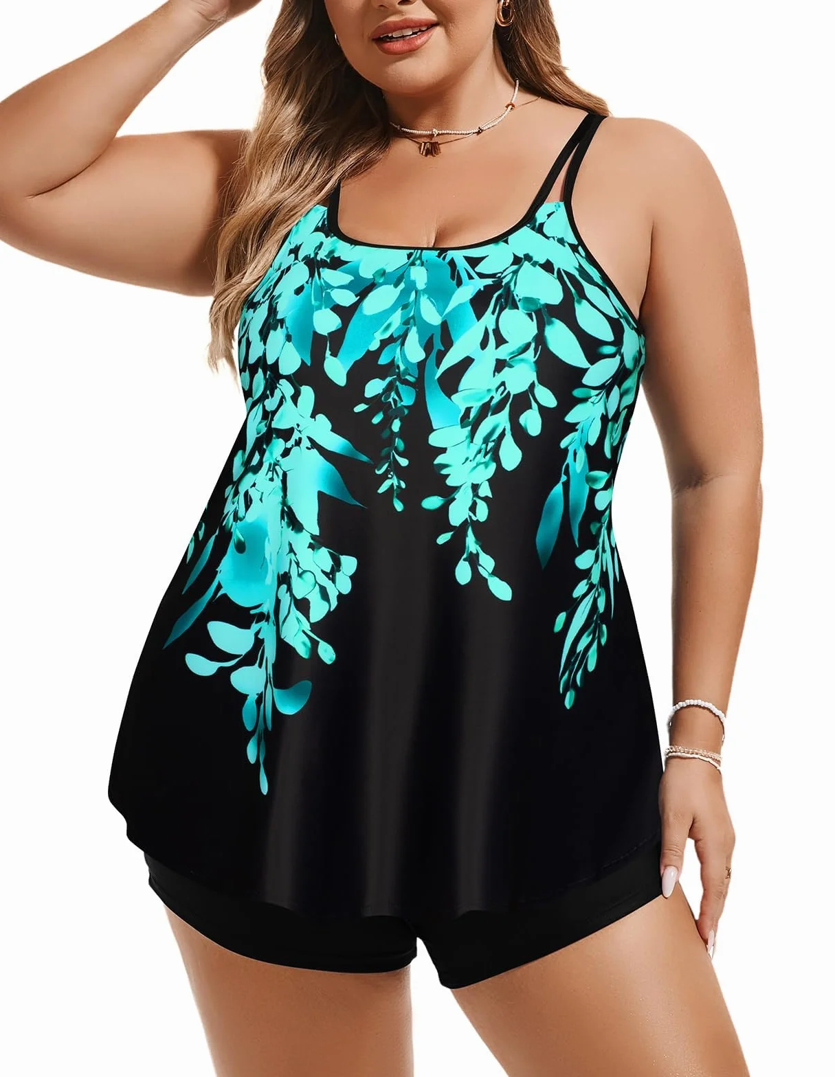 Hanna Nikole Damski strój kąpielowy z kontrolą brzucha plus size dwuczęściowy strój kąpielowy z wysokim stanem stroje kąpielowe linia A topy kąpielowe