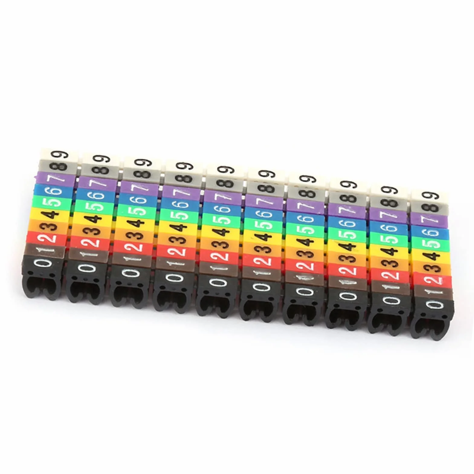 Markery Kablowe Kolorowe z Kodem Cyfrowym 0-9 dla Kabli 4,0 mm², Klipsy Identyfikacyjne 100 Sztuk Odporny na Luz z Tworzywa Sztucznego Markery do Identyfikacji Kabel