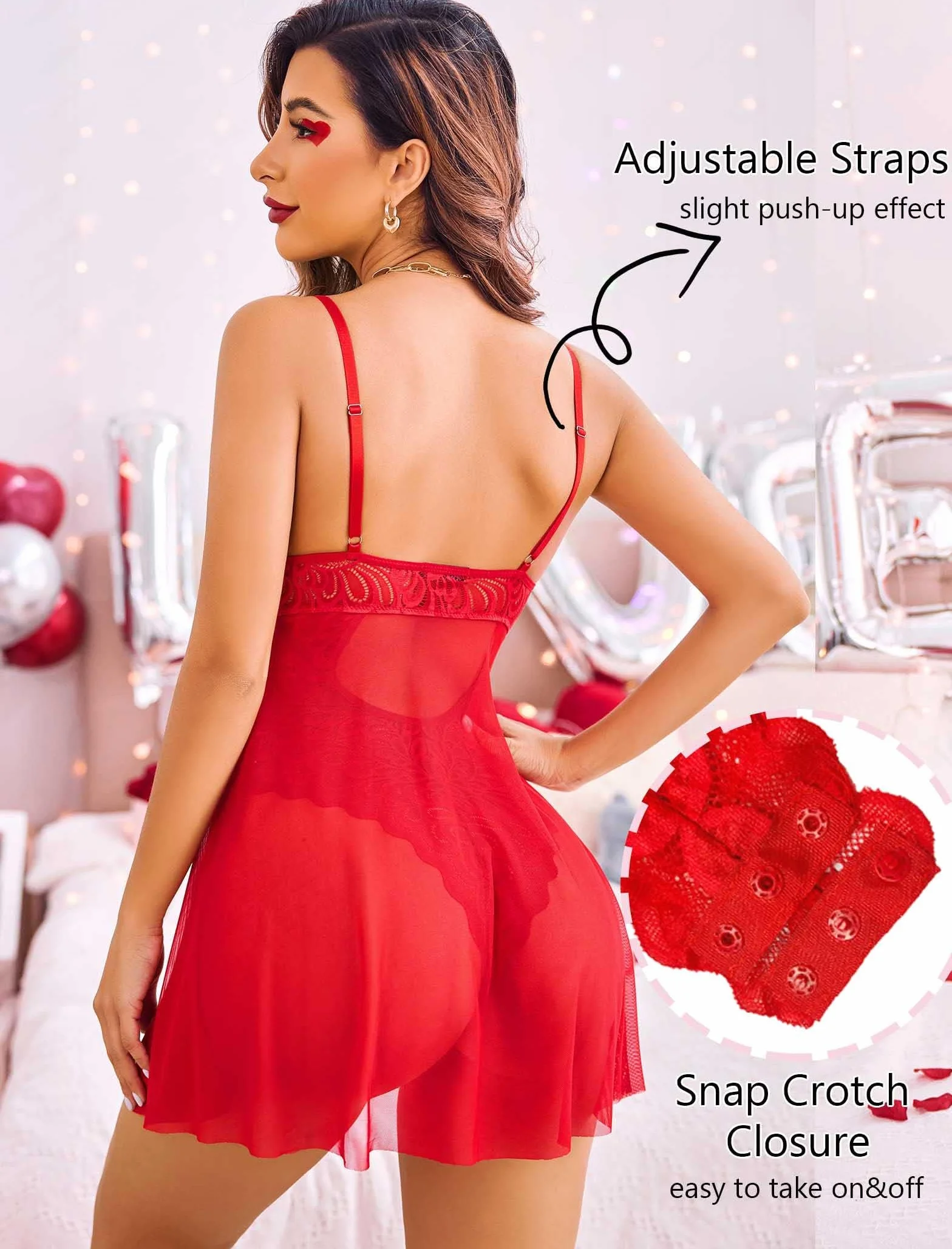Avidlove Body damskie seksowne body koronkowe babydoll bielizna regulowane cienkie ramiączka dekolt w serek seksowna bielizna damska niegrzeczna gorąca