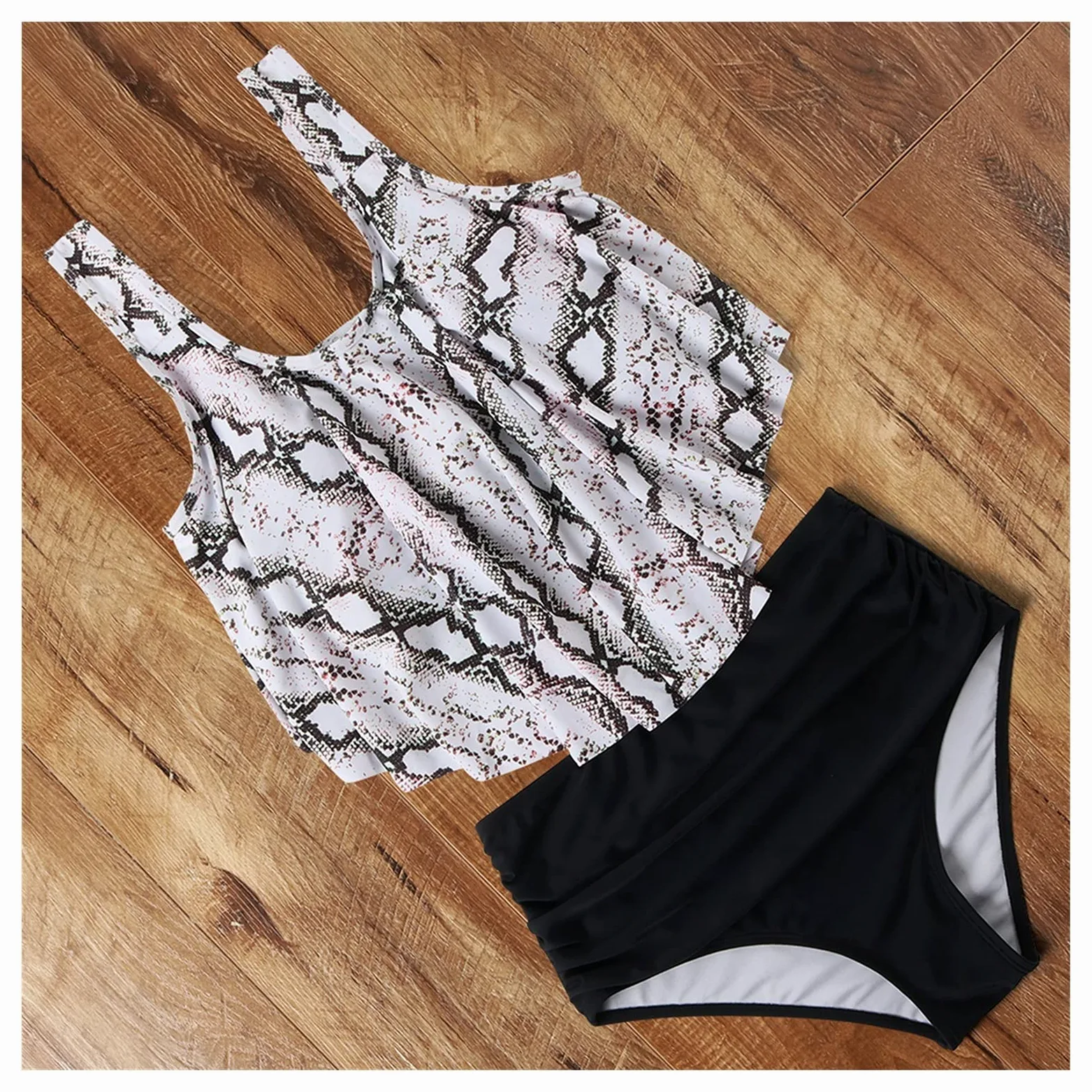 Dwuczęściowy strój kąpielowy Leopard Bikini Wysoka talia Bikini Zwierząt Drukuj Kwiatowy strój kąpielowy Strój kąpielowy z falbanką Stroje kąpielowe w dużych rozmiarach Kobiety Bikini Set (NM)