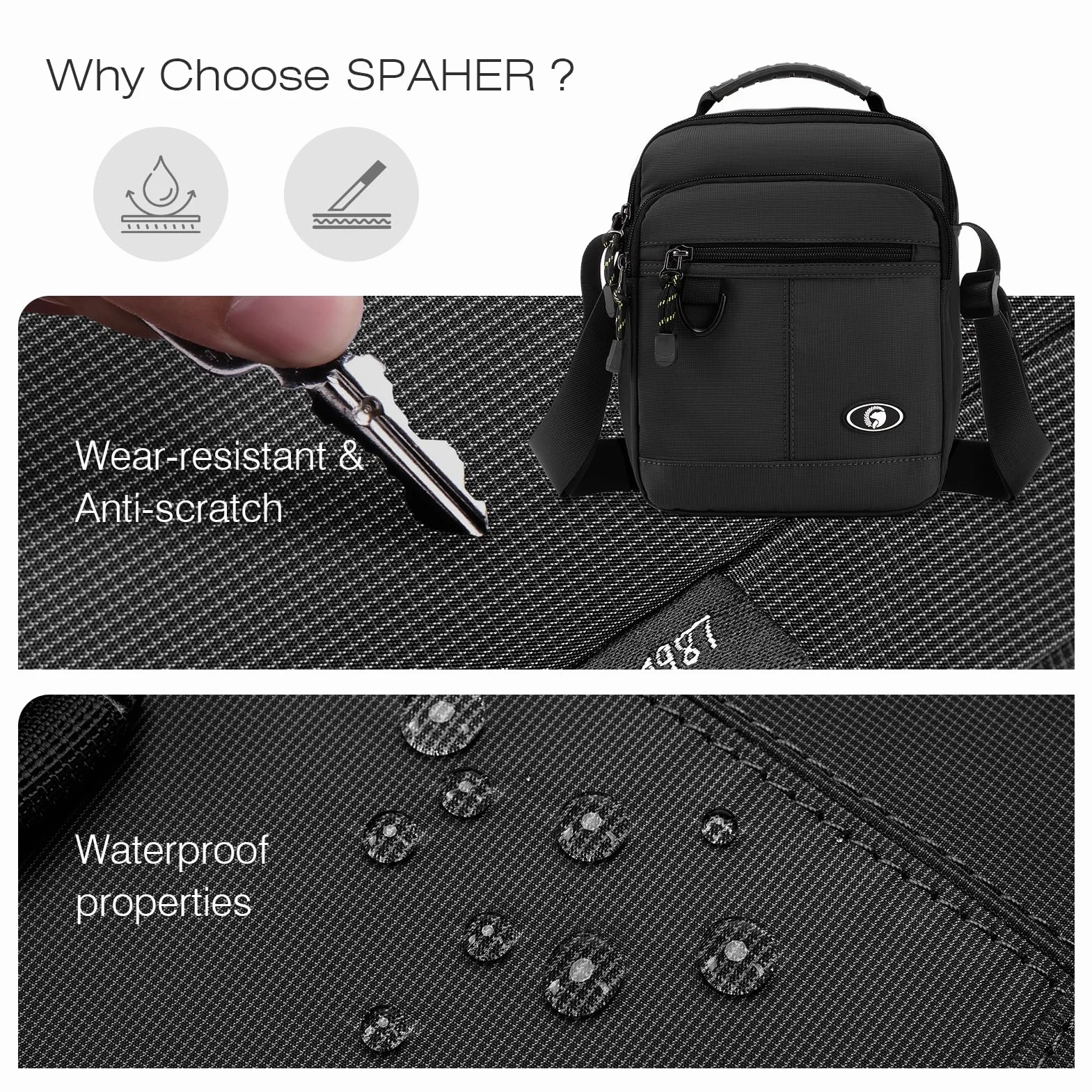 SPAHER Męska Torba na Ramię Lekka Biznesowa Męska Torba do Wieszania Wodoodporna Torba na Nadgarstek Typu Crossbody Torba na Ramię Męski do IPada na Zewnątrz Codziennego