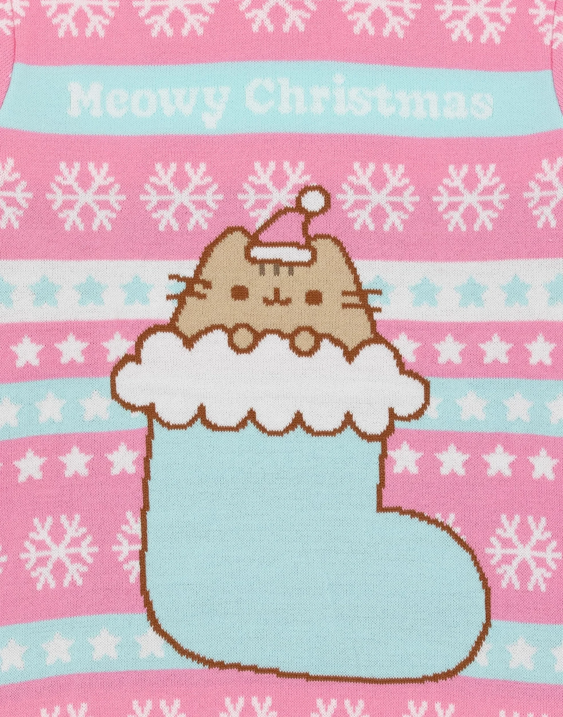 Pusheen Różowy sweter bożonarodzeniowy z dzianiny dla dziewczynek | świąteczny sweter - uroczo przytulny | stylowa odzież bożonarodzeniowa The Cat | świąteczna bluza z motywem kota