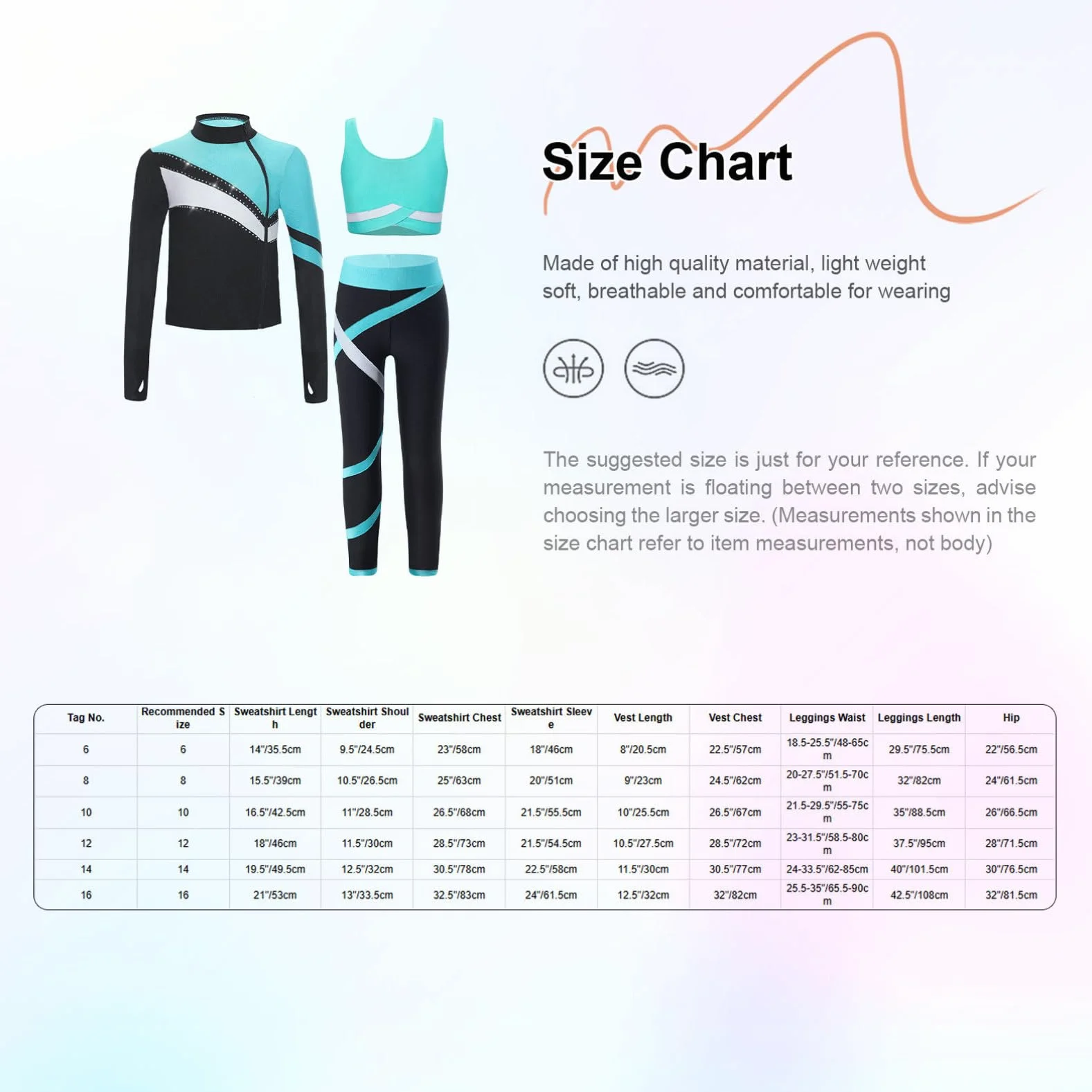 inhzoy Dziewczęcy strój do łyżwiarstwa figurowego zestaw odzieży sportowej z długim rękawem kurtka legginsy i Cropped Tank Top 3-częściowy dziecięcy strój do tańca