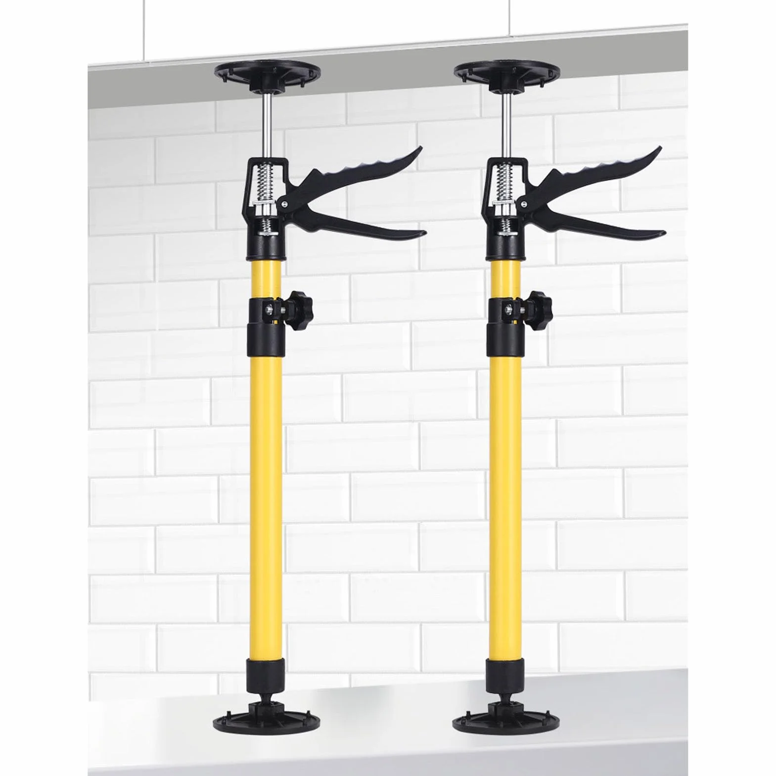 2 szt. 30 do 59 Cm Regulowany żółty Podnośnik Szafkowy Pręty Wsporcze ze Stali Stopowej Ukryty Przełącznik Dwustabilny Nośność 40 Kg Teleskopowa Podpora z pogrubioną podkładką
