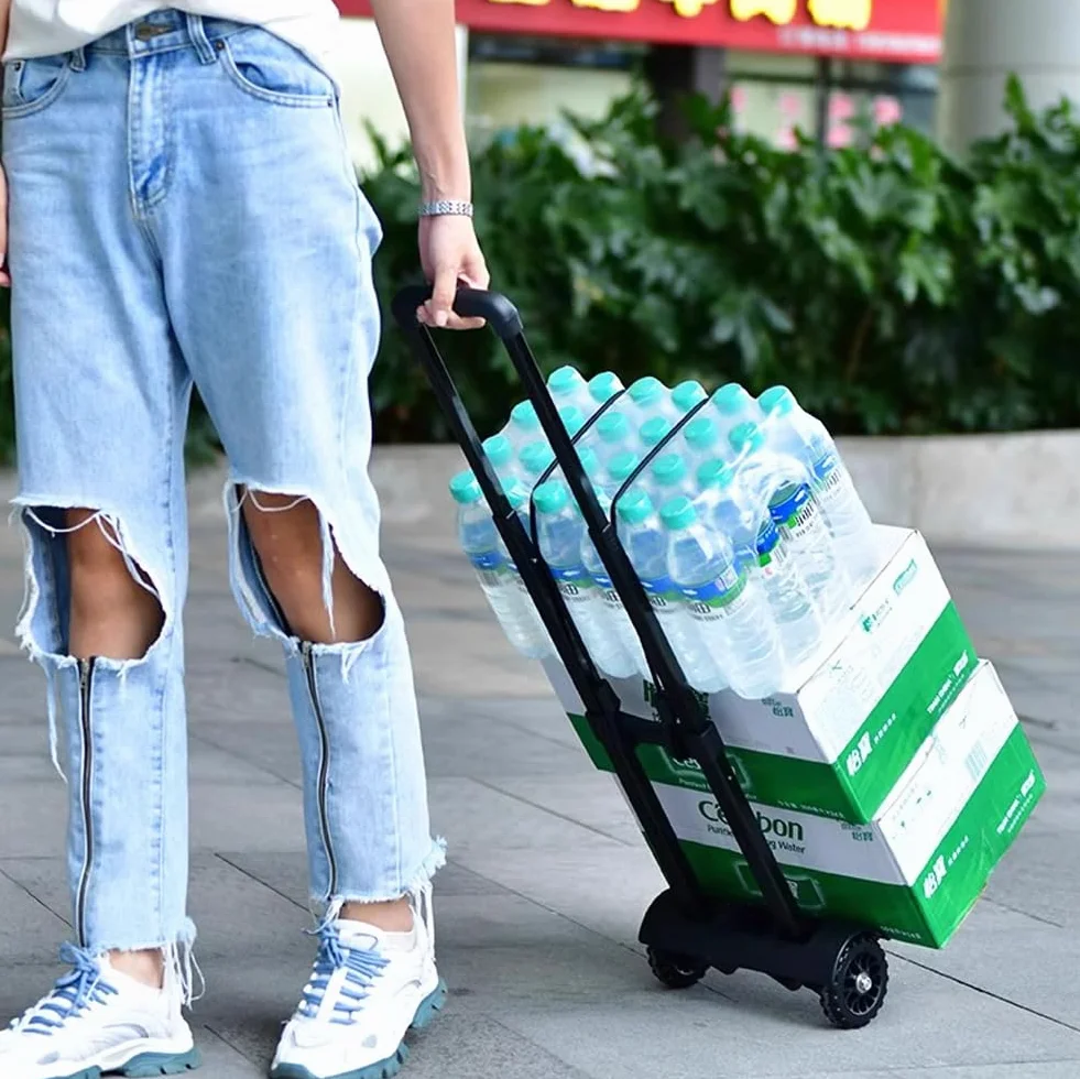 Wózek transportowy składany wózek transportowy do 60 kg, mini wózek transportowy na paczki, bagaż i zakupy, antypoślizgowa powierzchnia ładunkowa z kółkami i regulowanym uchwytem, 2 kółka