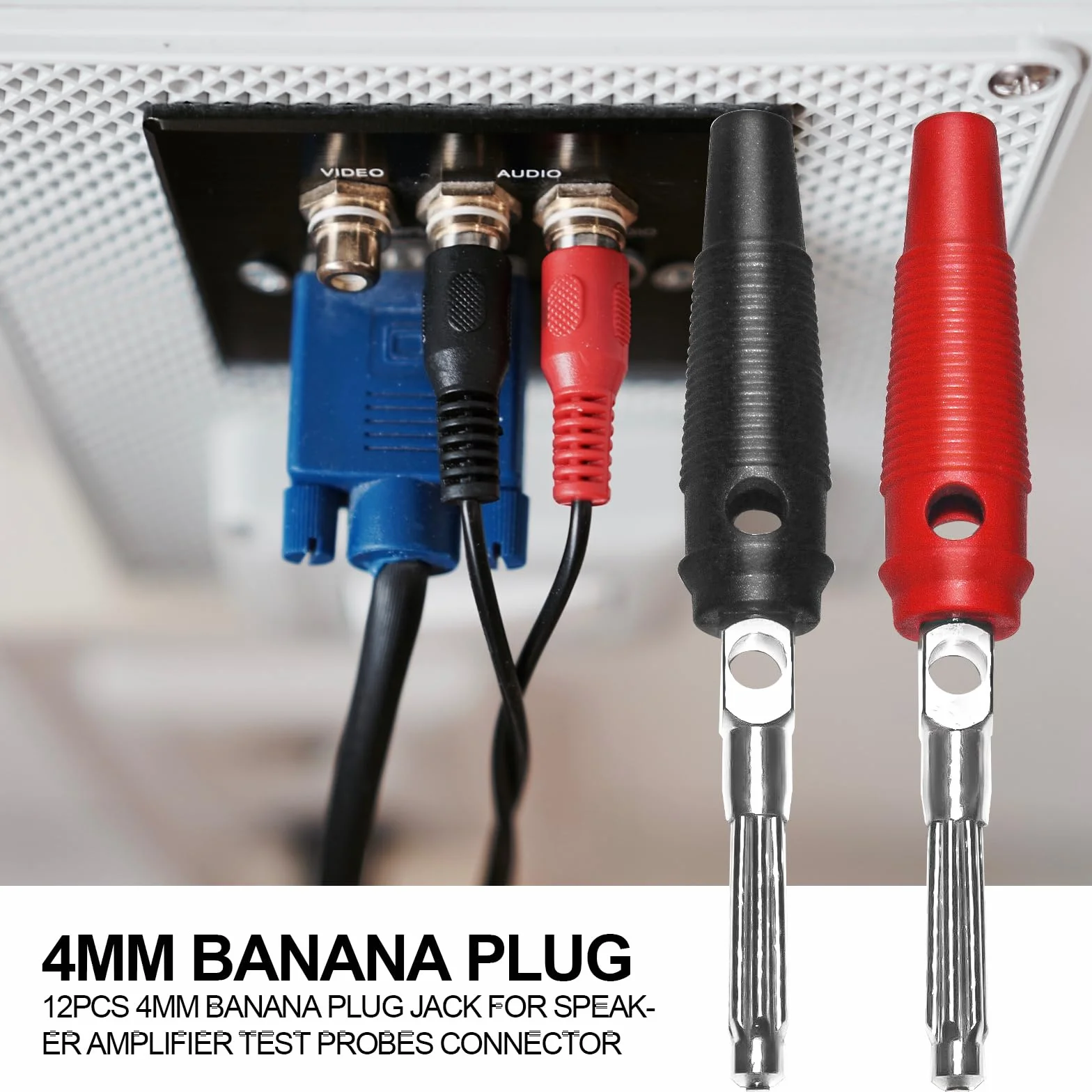 12 sztuk wtyków bananowych 4 mm, wtyk bananowy 32 A, pozłacany typ lutowania, adapter wysokiego prądu do przewodów pomiarowych multimetru, czerwony i czarny