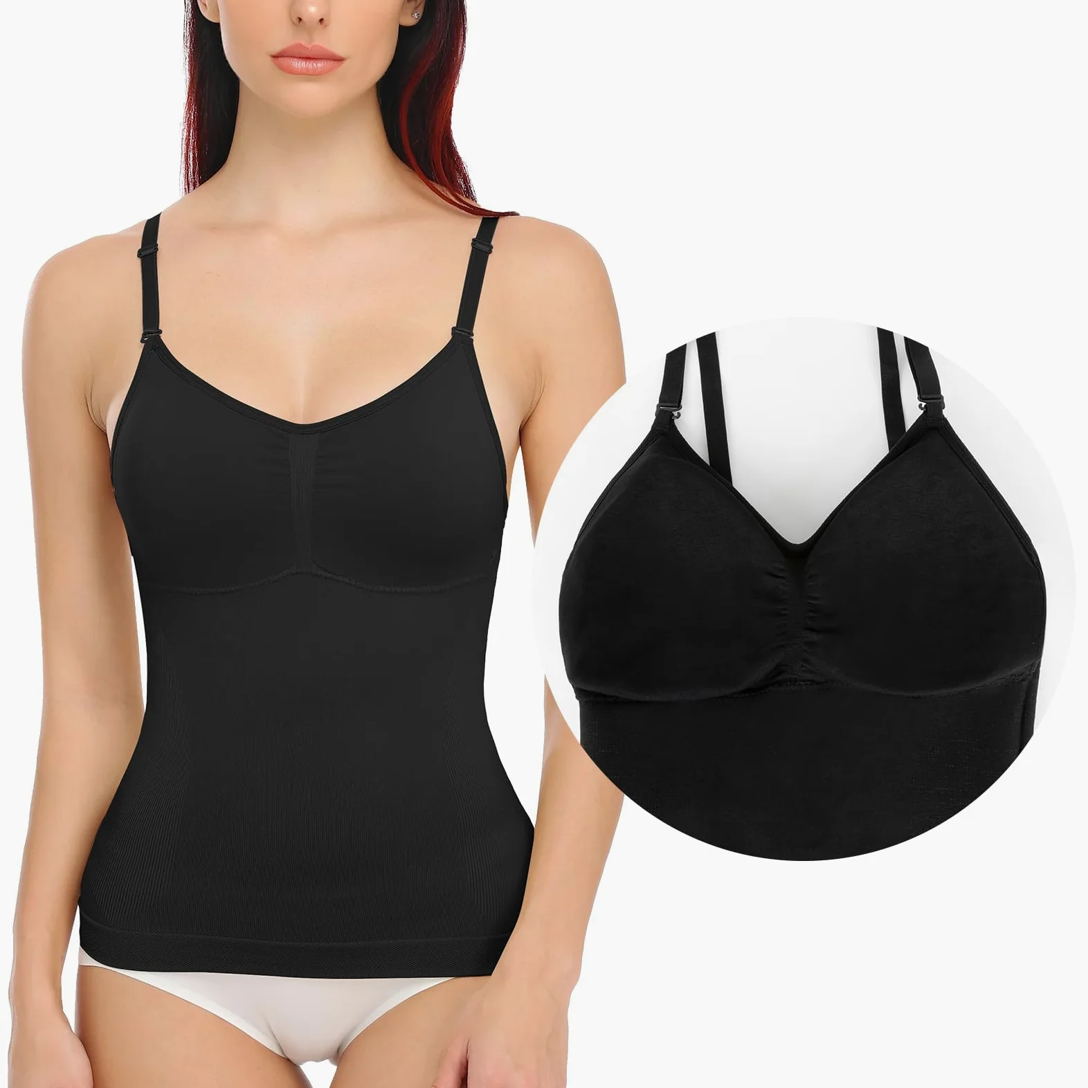 damski podkoszulek modelujący brzuch casual, top modelujący sylwetkę, bez szwów, modelujący top z ramiączkami spaghetti