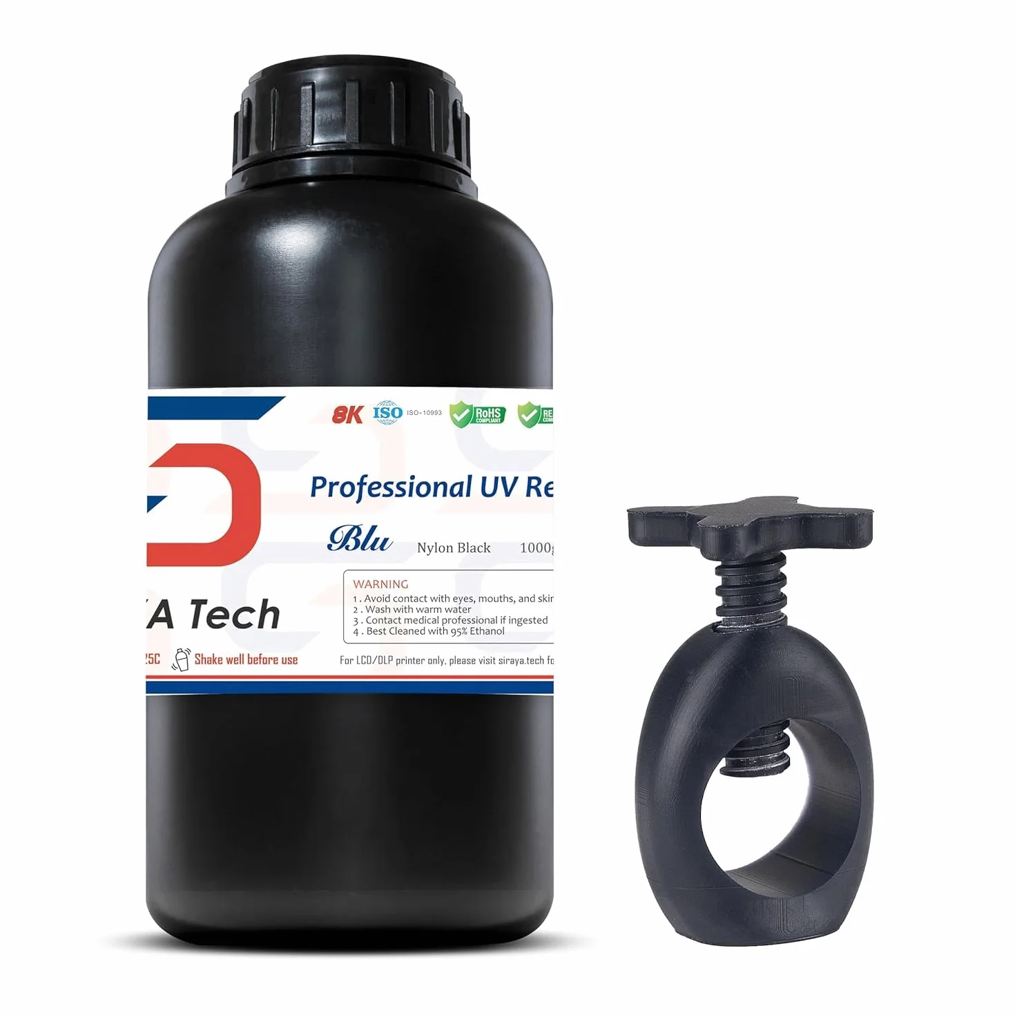 Siraya Tech Blu Nylon 3D Printer Resin Silikonicznie Silna i Precyzyjna Wydrukowa Resina o Wysokiej Rozdzielczości 405nm UV-Curing Rapid Resin dla LCD DLP 3D Printer (1kg, Nylon Black)