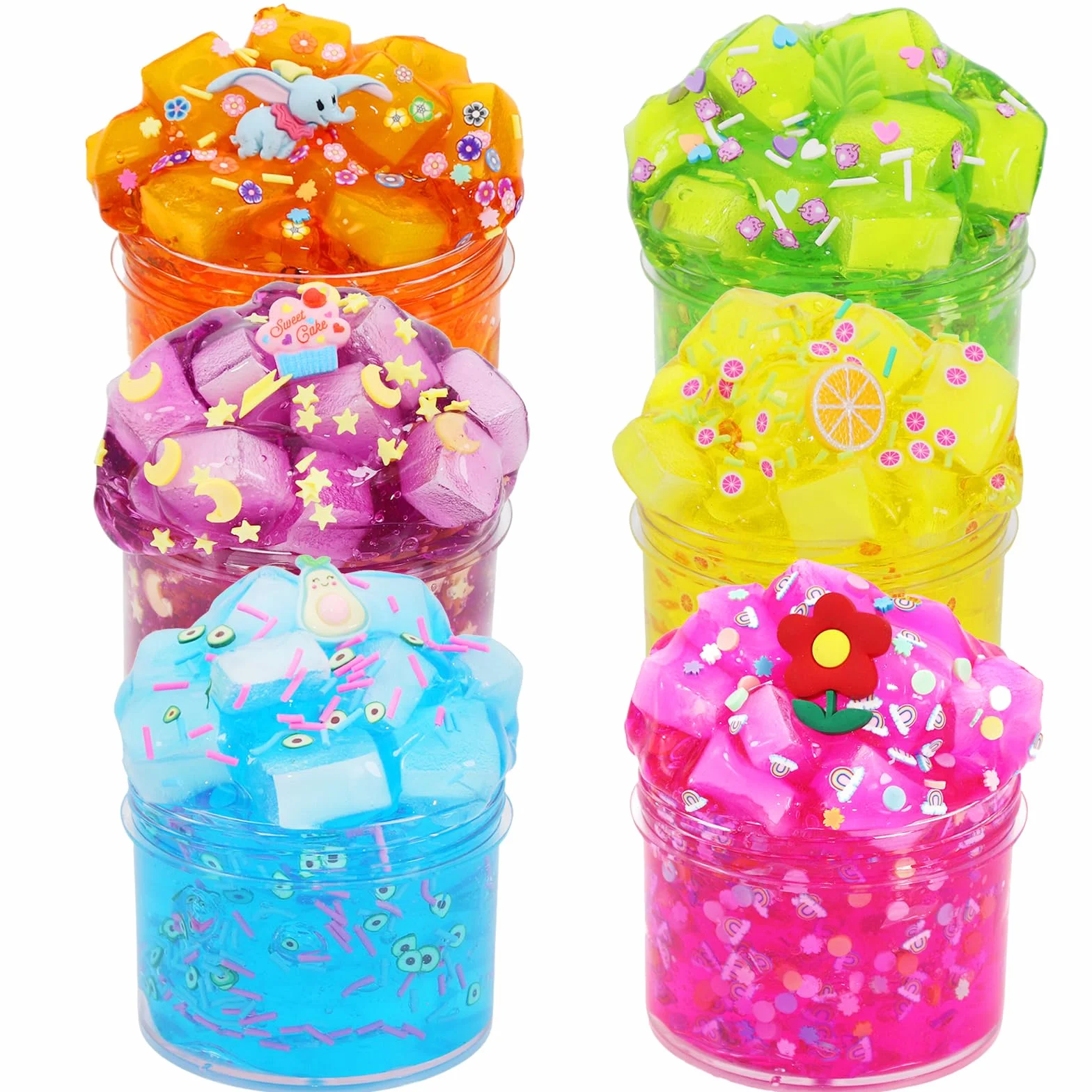 Ainiv Zestaw 6 sztuk Clear Slime, kolorowy, puszysty szlam dla dzieci, prezent na imprezę dla dzieci, urodziny, Wielkanoc, Boże Narodzenie, Nowy Rok, prezent dla dziewcząt i chłopców w wieku 6, 7, 8,