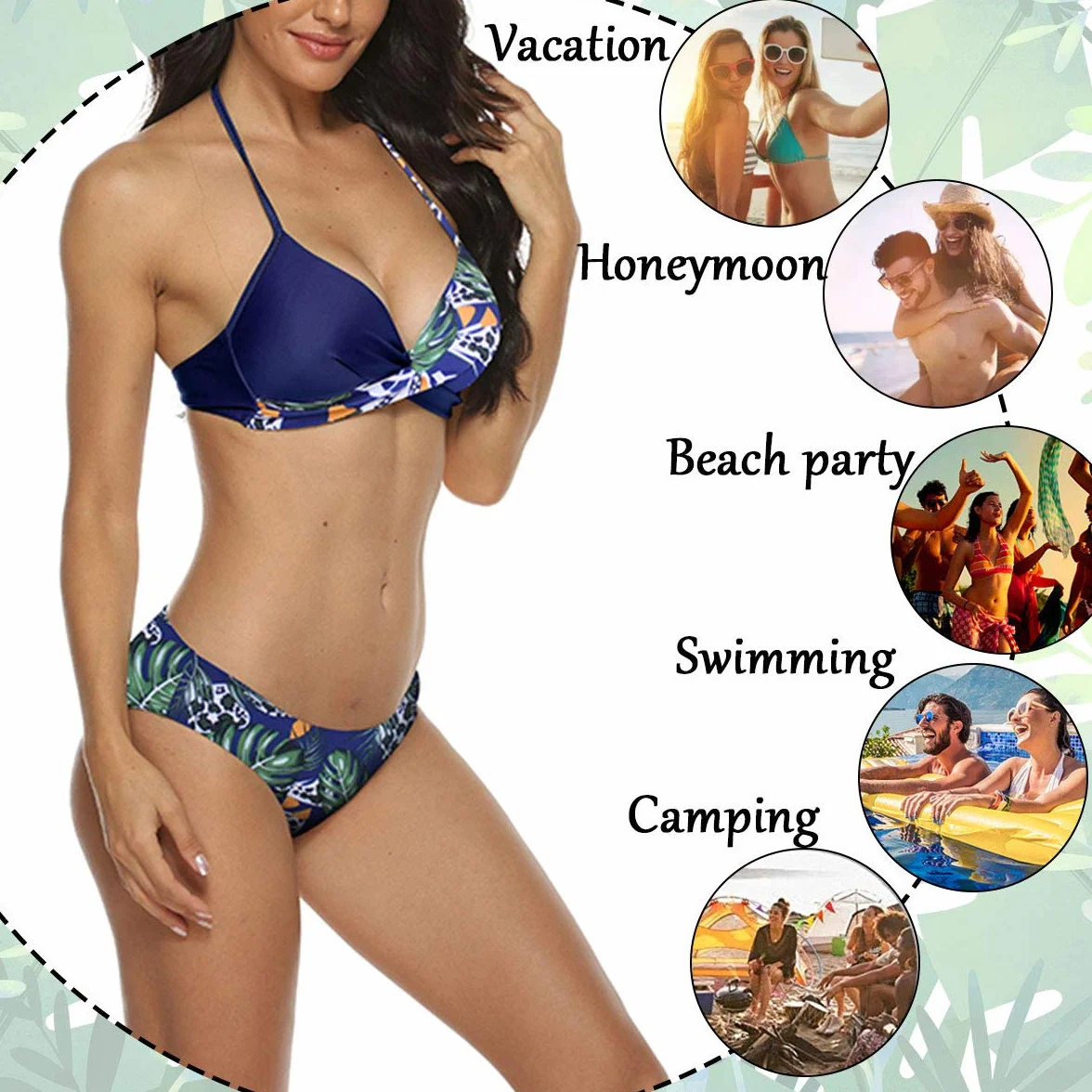 CheChury Damski 2-częściowy strój kąpielowy Bikini Push Up Wyściełane wyszczuplające Trójkąt Pończochy Swimwear