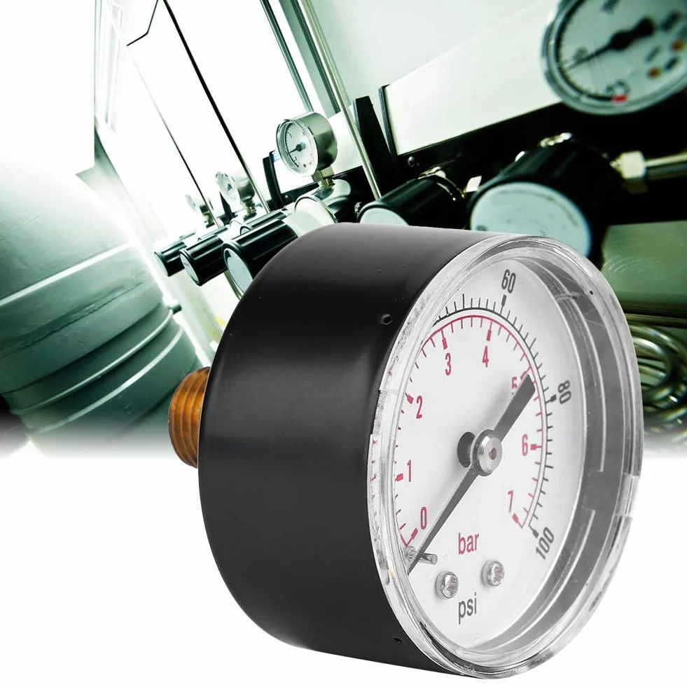 Manometr, tarcza 50 mm Osiowy manometr 1/4 BSPT z mosiądzu Manometr powietrza Tylne przyłącze do powietrza, wody, oleju, gazu (0-100 psi 0-7 bar)