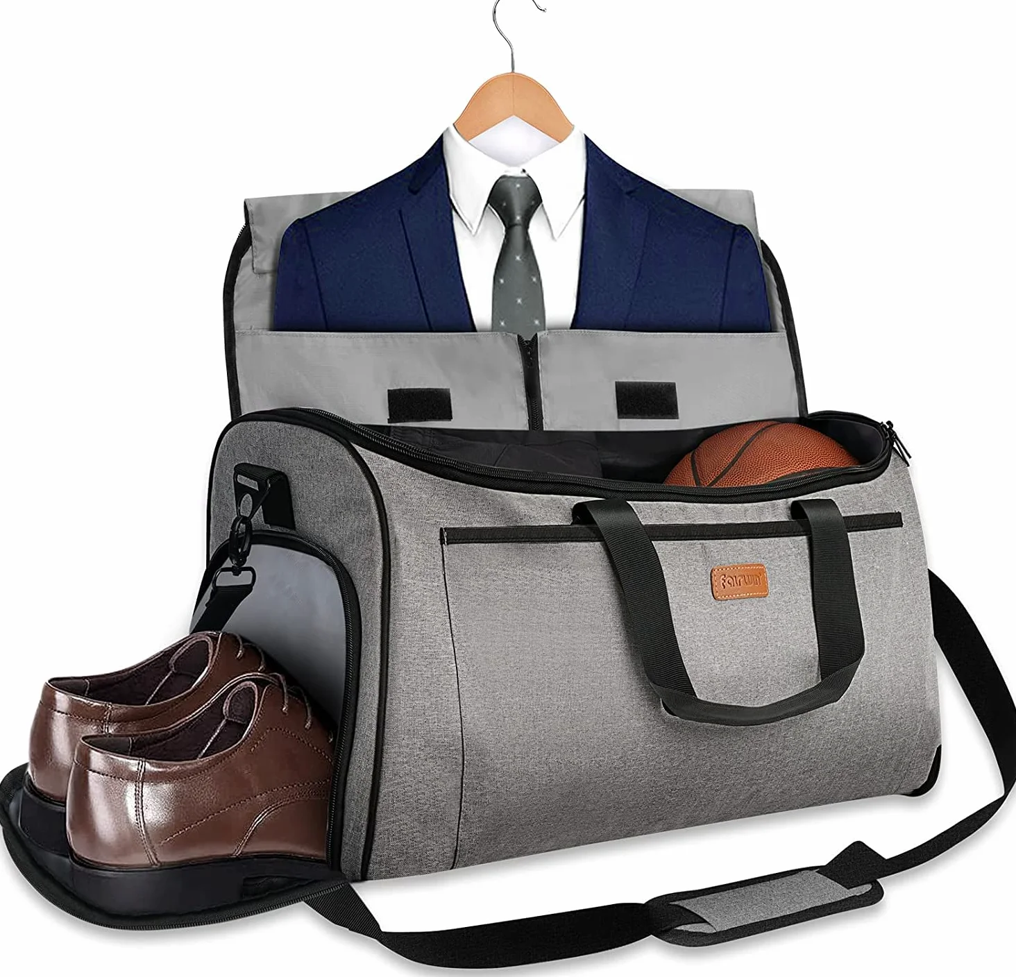 FAIRWIN Torby na ubrania dla mężczyzn, 60 l, wodoodporna, podnoszona torba na ubrania, dla mężczyzn, odwracalna torba na ubrania z przegródką na buty, torba na garnitur, torba weekendowa, szara, 60 l