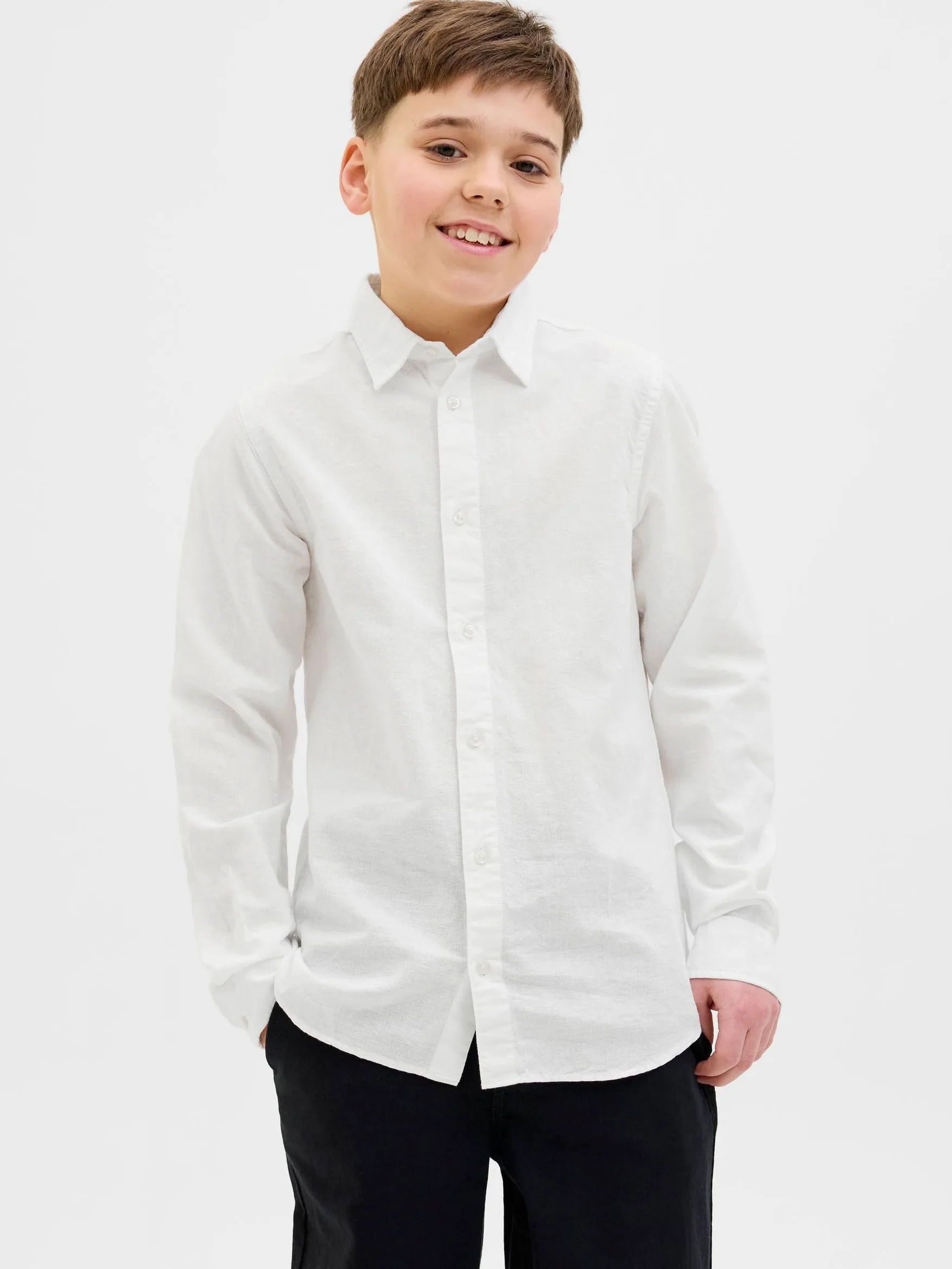 JACK&JONES JUNIOR Chłopięca koszulka Jjebreeze Ls Sn Jnr koszula z długim rękawem, biały, 164