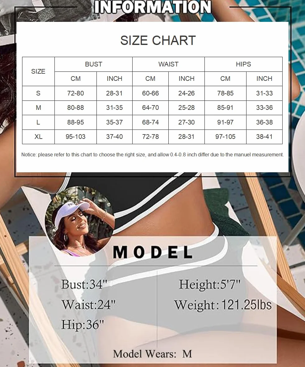 Yeenily Damski kostium kąpielowy, dwuczęściowy, sportowy zestaw bikini, seksowny, wysoki stan, trójkąt gorsetu, push up, plaża, tankini, wyszczuplający brzuch, brazylijski strój kąpielowy (czarny, XL)