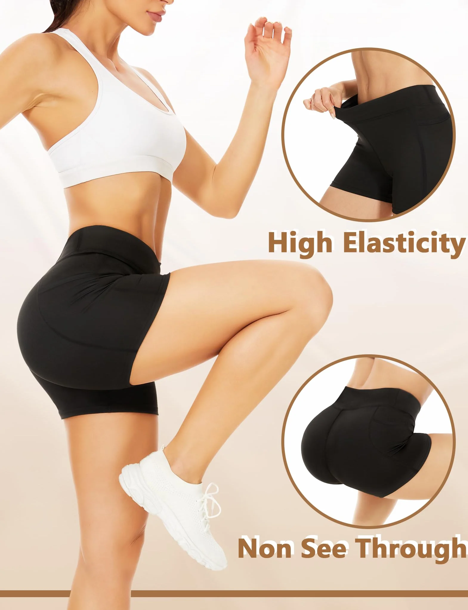 Becellen Damskie spodnie rowerowe z kieszeniami, V Cross High Waist spodnie sportowe, krótkie legginsy, nieprzejrzyste, sportowe, rozciągliwe, wygodne