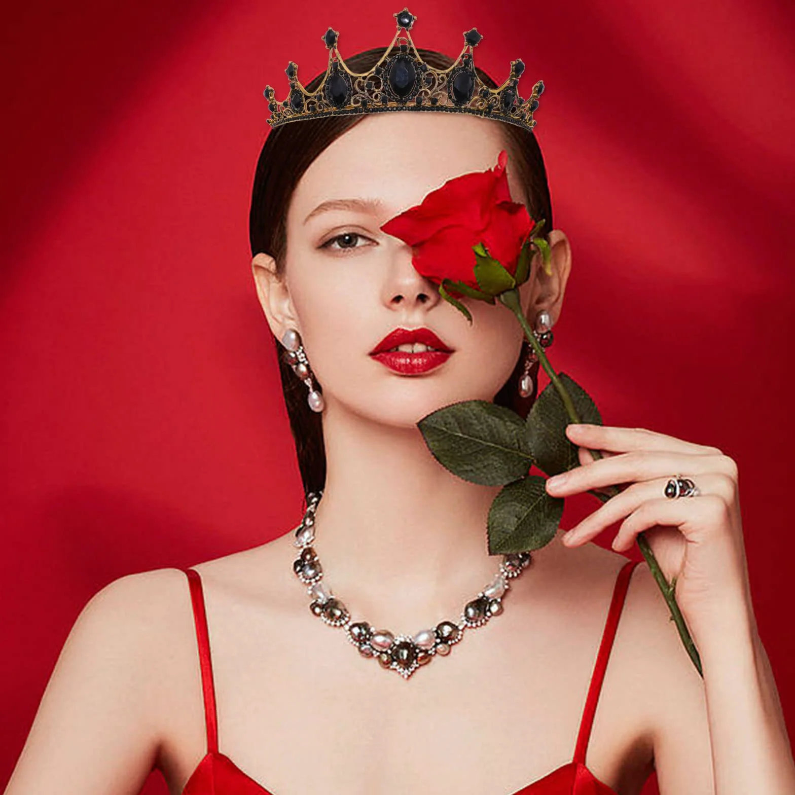 Czarna barokowa korona, diadem z kryształową koroną, styl gotycki, diadem ślubny, diadem ślubny, opaska na głowę, kryształ górski, korona diadem dla panny młodej, bankiet i przyjęcie urodzinowe
