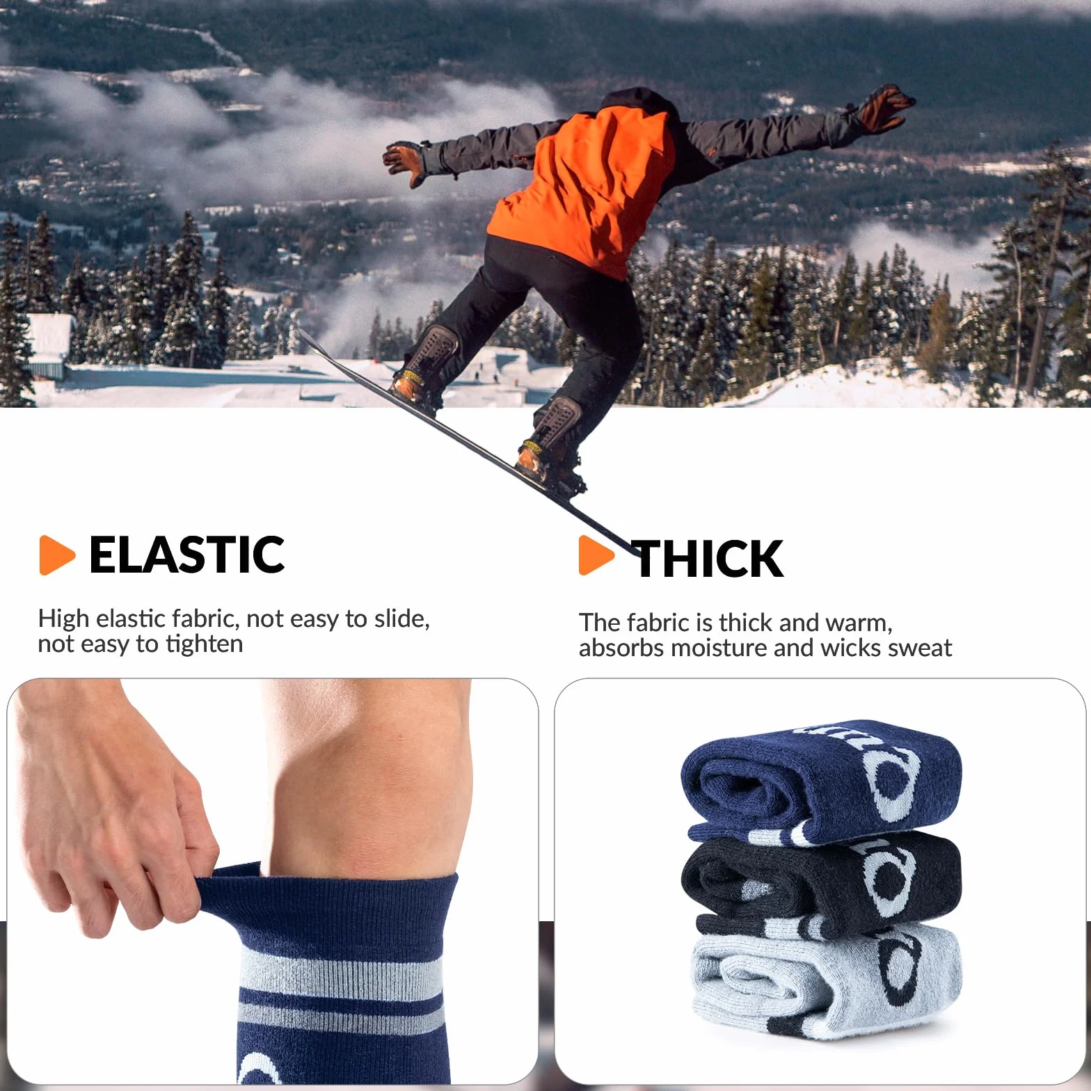 Skarpetki Narciarskie Damskie/Męskie Skarpety Zimowe Wełna Merino Ciepłe Oddychające Termiczne Skarpety Narciarskie do Sportów Zimowych Narciarstwo, Snowboard, Łyżwiarstwo 1 Para 37-48