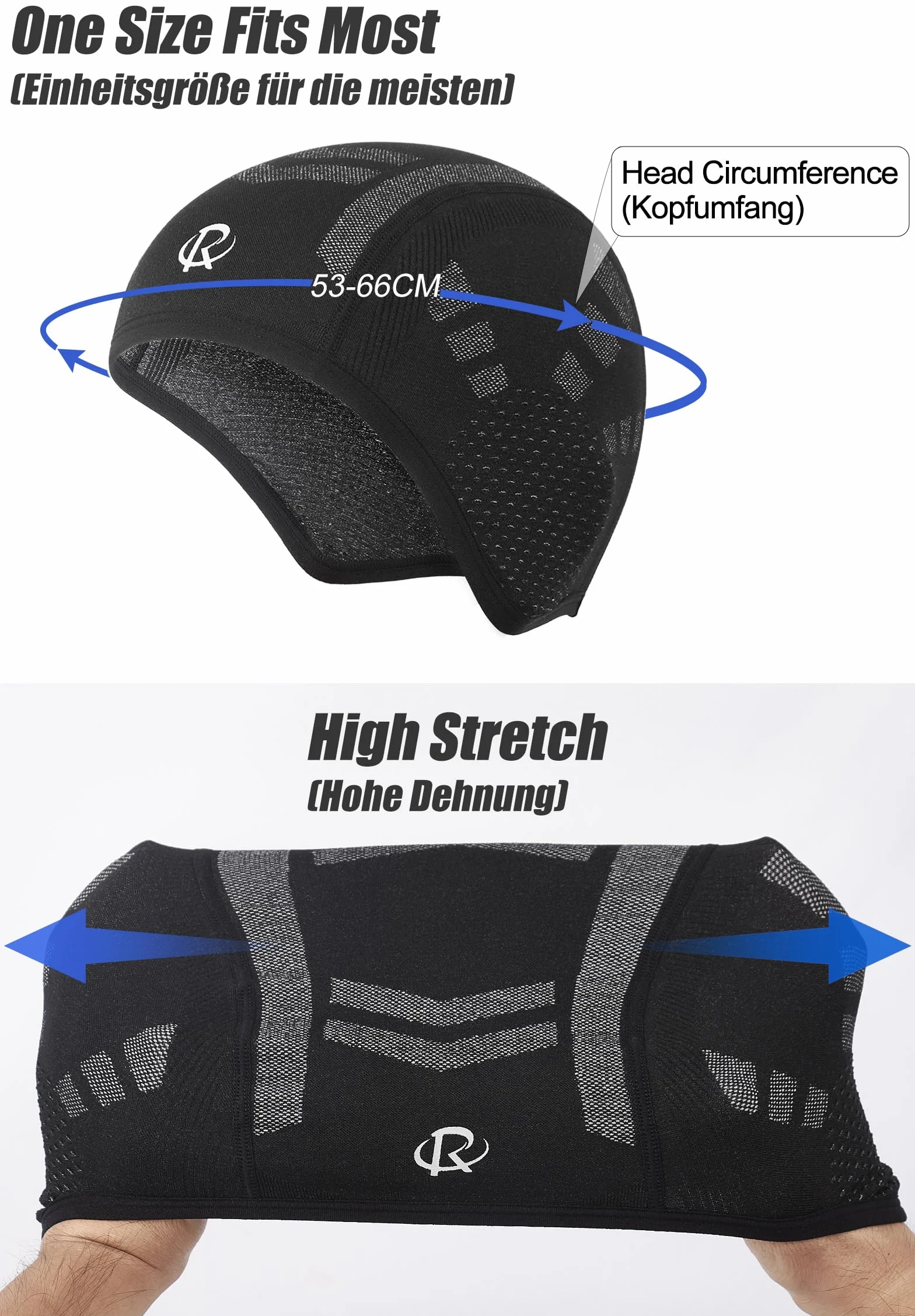 ROTTO Czapka rowerowa pod kask oddychająca z nausznikami czarno-szara