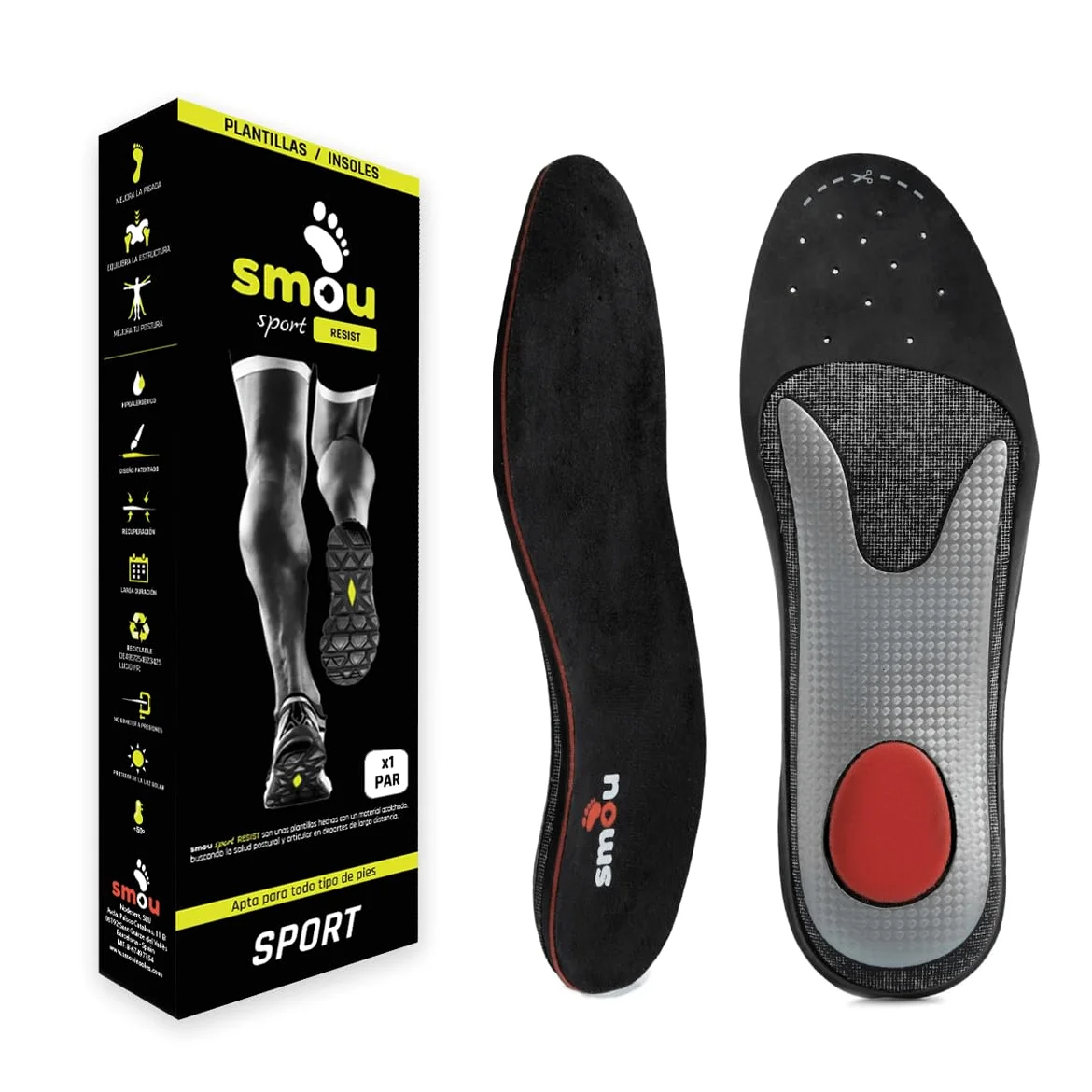 SMOU SPORT RESIST Wkładka Sportowa z Pianki z Pamięcią Kształtu dla Kobiet i Mężczyzn |Bieganie-Maraton |Odciążenie Sródstopia i Pięty |Wsparcie Luku Stopy |Amortyzacja |Do Butów Sportowych (37-38 EU)