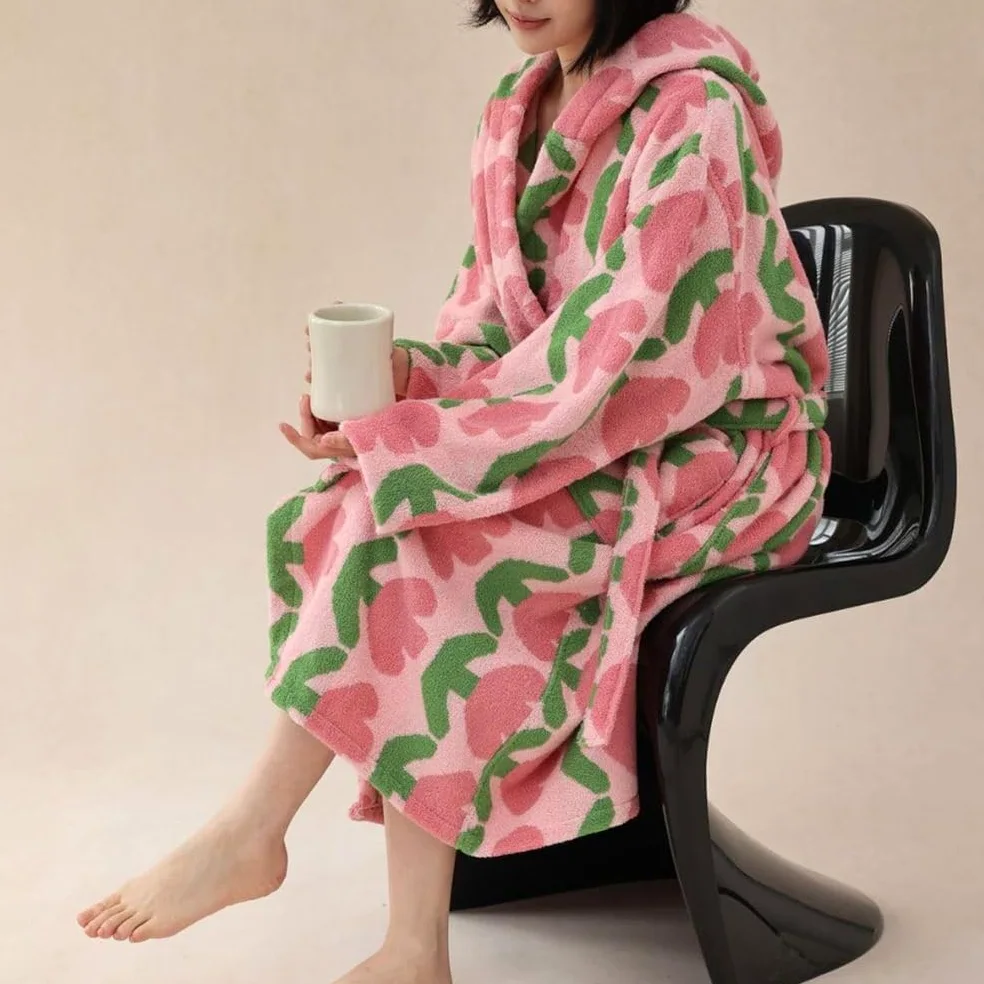 Damski szlafrok frotte, bawełniany szlafrok z kapturem, chłonny, gruby, długi szlafrok do spa, zimowy szlafrok pluszowy,A,One Size