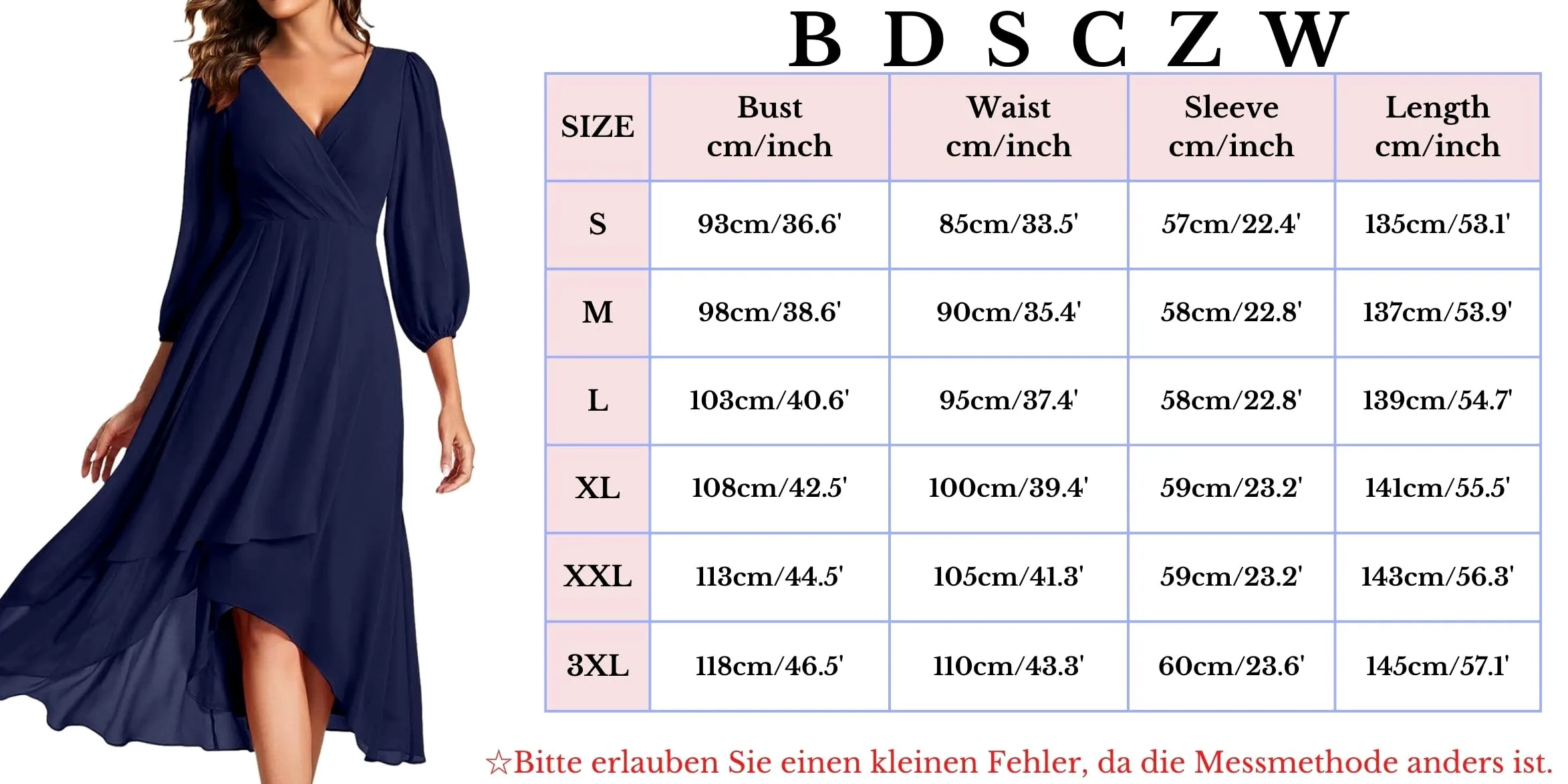 Elegancka damska sukienka szyfonowa na imprezę, dekolt w serek, rękawy 3/4, wysokość talii, linia A, sukienka koktajlowa, na wesele