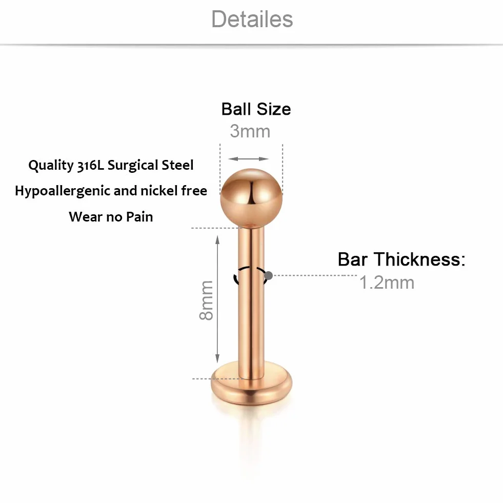 MODRSA 2-4 mm Jasny okrągły klejnot CZ wewnętrznie gwintowany Labret pierścionek do ust Tragus Nail Helix Kolczyki Stud Sztanga Piercing Biżuteria 16G Piercing Ear Helix