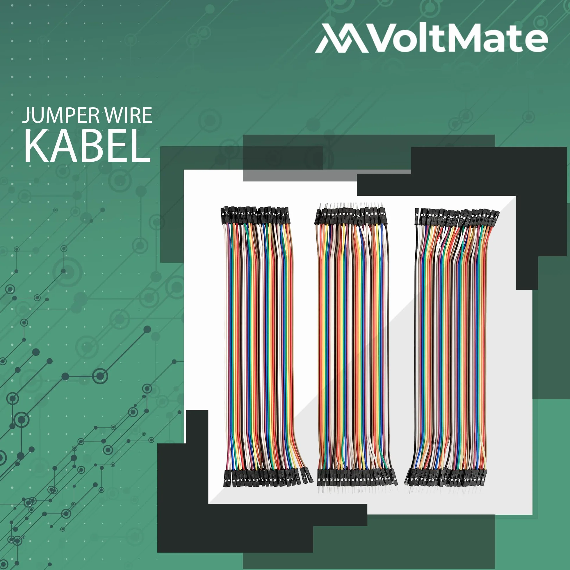 VoltMate Zestaw 3 szt. Jumper Wire M2M, F2M, F2F - 40 szt. 20 cm - kompatybilny z Arduino i Raspberry Pi Breadboard