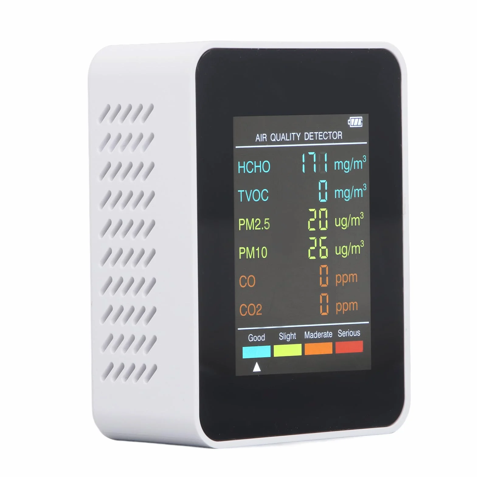 Monitor CO2, Mierniki Jakości Powietrza w Pomieszczeniach Przenośny Detektor Dwutlenku Węgla, Podświetlany Ekran LCD CO2 TVOC HCHO PM2.5 PM10 Tester z Budzikiem, do Domu, (WHITE)