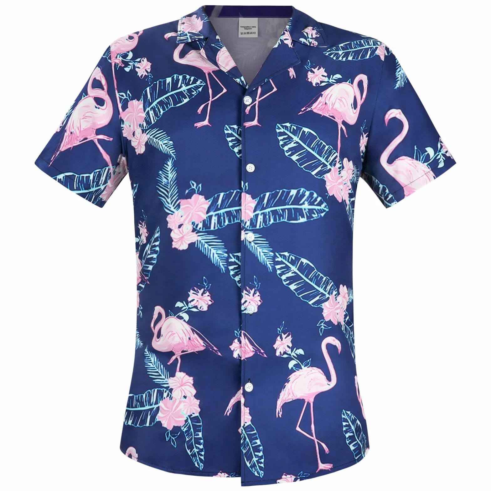Aomig Funky męska koszula hawajska, 2 szt. zestaw hawajski męski z krótkim rękawem i szortami, casualowa koszulka Aloha z nadrukiem flamingów, hawajskie tropikalne letnie wakacje na plaży koszulki