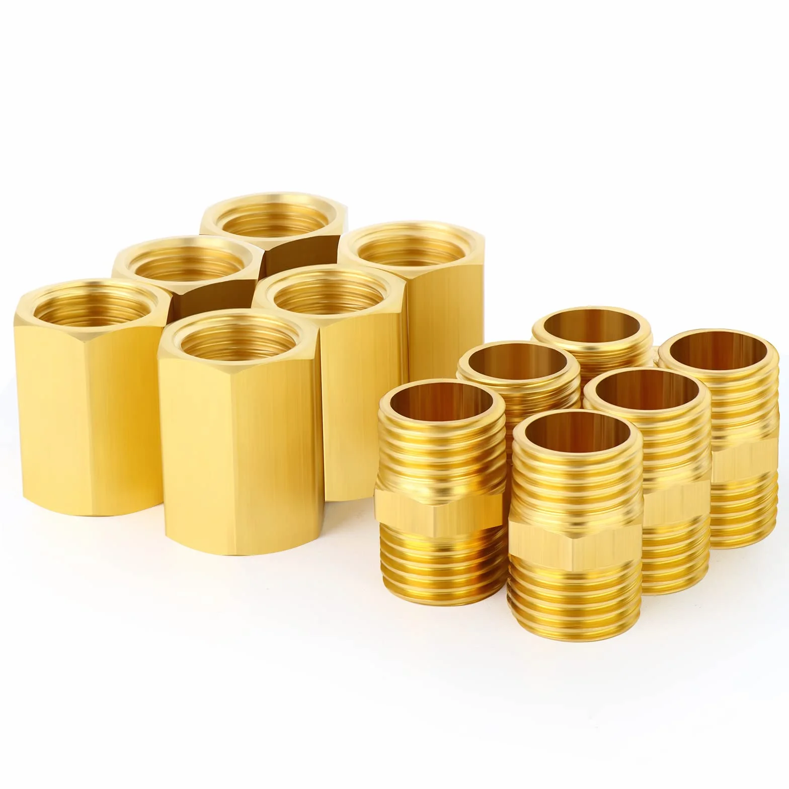 12 sztuk 1/4" x 1/4" mosiężne złączki rurowe do metali, złączka sześciokątna i łącznik sześciokątny, wąż z gwintem męskim 1/4 "x 1/4" BSP, wąż z gwintem wewnętrznym BSP 1/4" x 1/4"