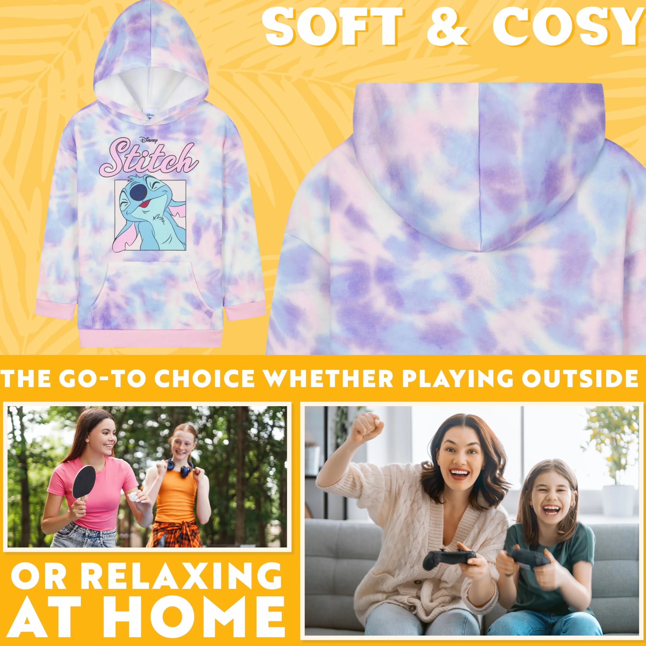 Bluza z kapturem Disney Stitch dla dziewcząt 3D uszy kangur kieszeń tie dye