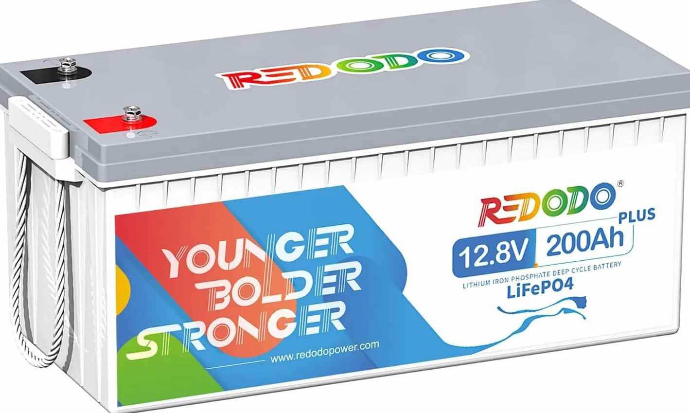 Redodo Akumulator LiFePO4 12V 200Ah Plus z BMS 200 A, 4000-15000 cykli eksploatacji, bateria litowa do kampera, furgonetki, panelu słonecznego, magazynowania energii poza siecią
