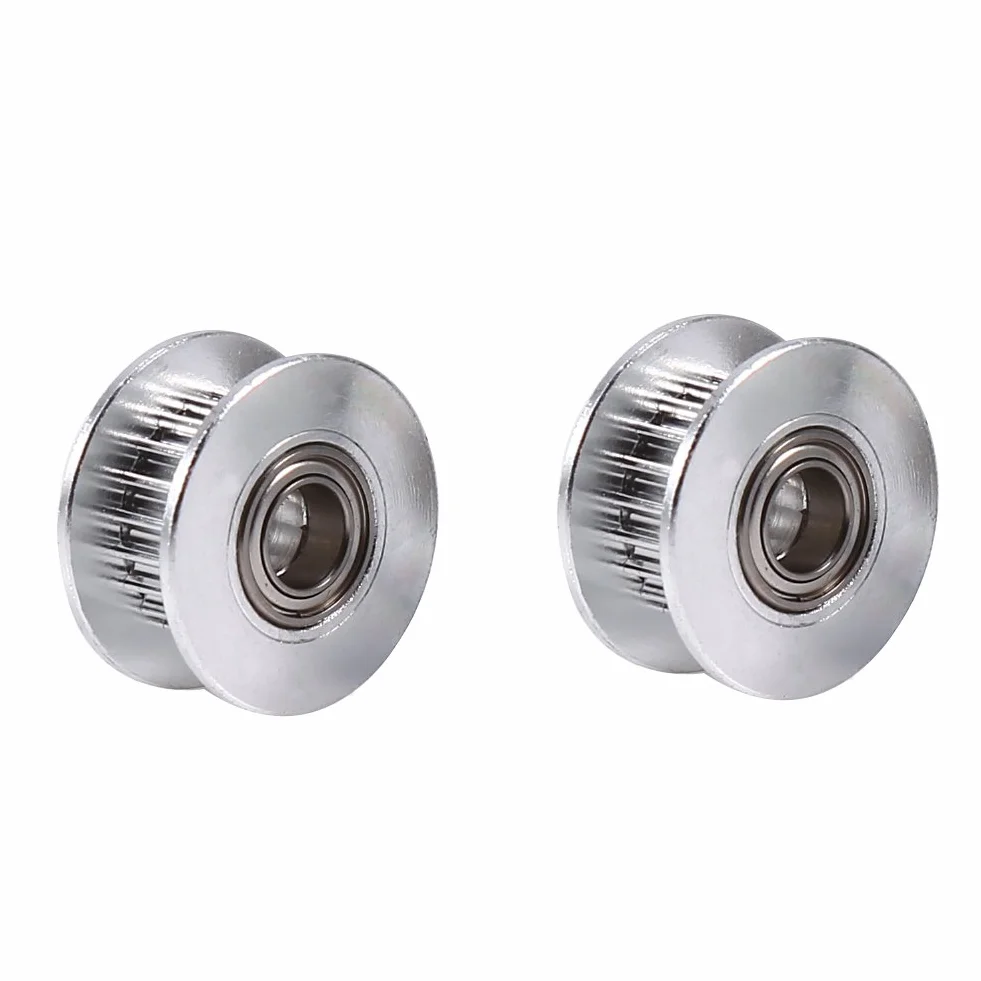2Pcs Aluminum 5Mm Inner Diameter, 6Mm Idler Pulley Pulley Timing Belt Drive Idler Pulley With Bearing For 3D Printer