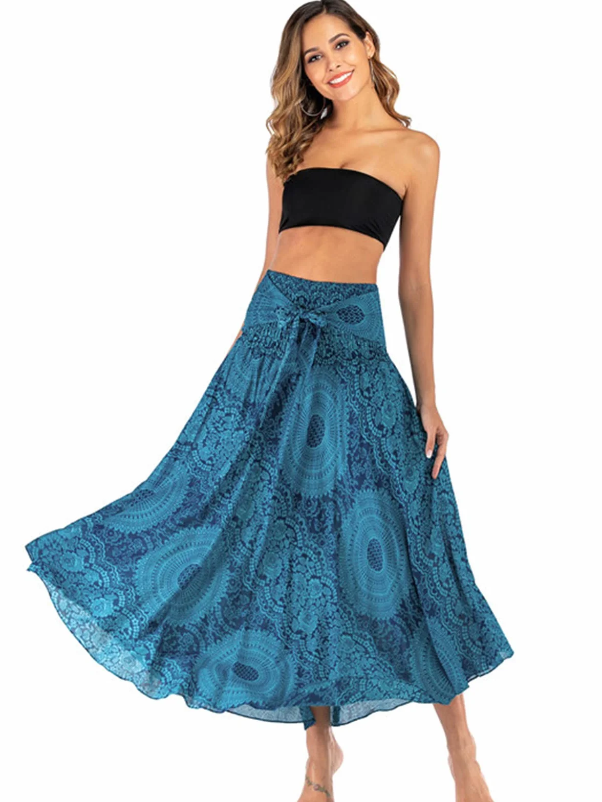 Adigaber Elegancka spódnica maxi 2 w 1 długa sukienka boho do tańca brzucha