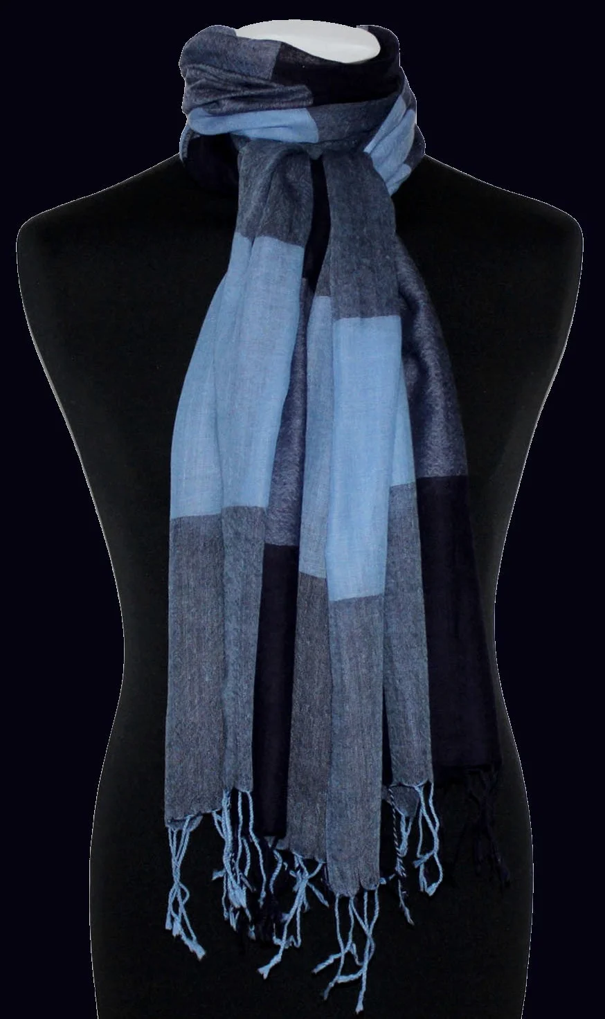 Lorenzo Cana Damski szal Pashmina szal 50% kaszmir 50% wełna etola chusta chusta do koperty Uni szal damski szalik damski niebieski odcienie 78468, Jasnoniebieski, granatowy, 70 x 200 cm