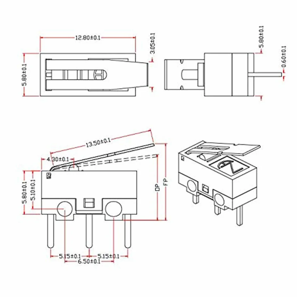 20PACK mikroprzełącznik AC 1A 125V 3Pin SPDT NO + NC dźwignia zawiasowa Momentary Push Button mikro-wyłącznik krańcowy do Arduino