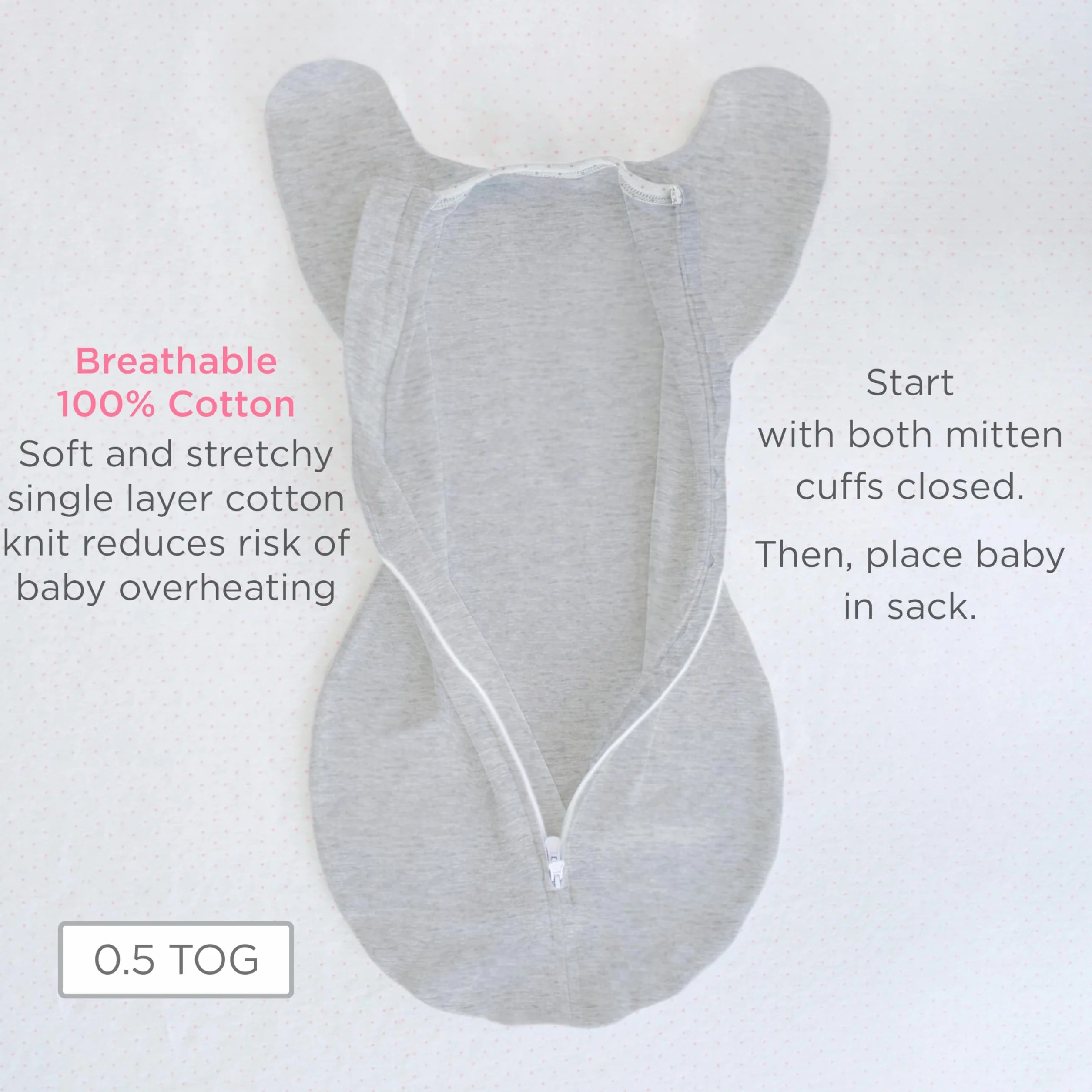 SwaddleDesigns Przejściowy worek do przewijania z rękawami do połowy długości i mankietami rękawiczek, wrzosowy turkusowy z wykończeniem w kropki, mały, 0-3 mies, 2,7-6,4 kg (lepszy sen, łatwe
