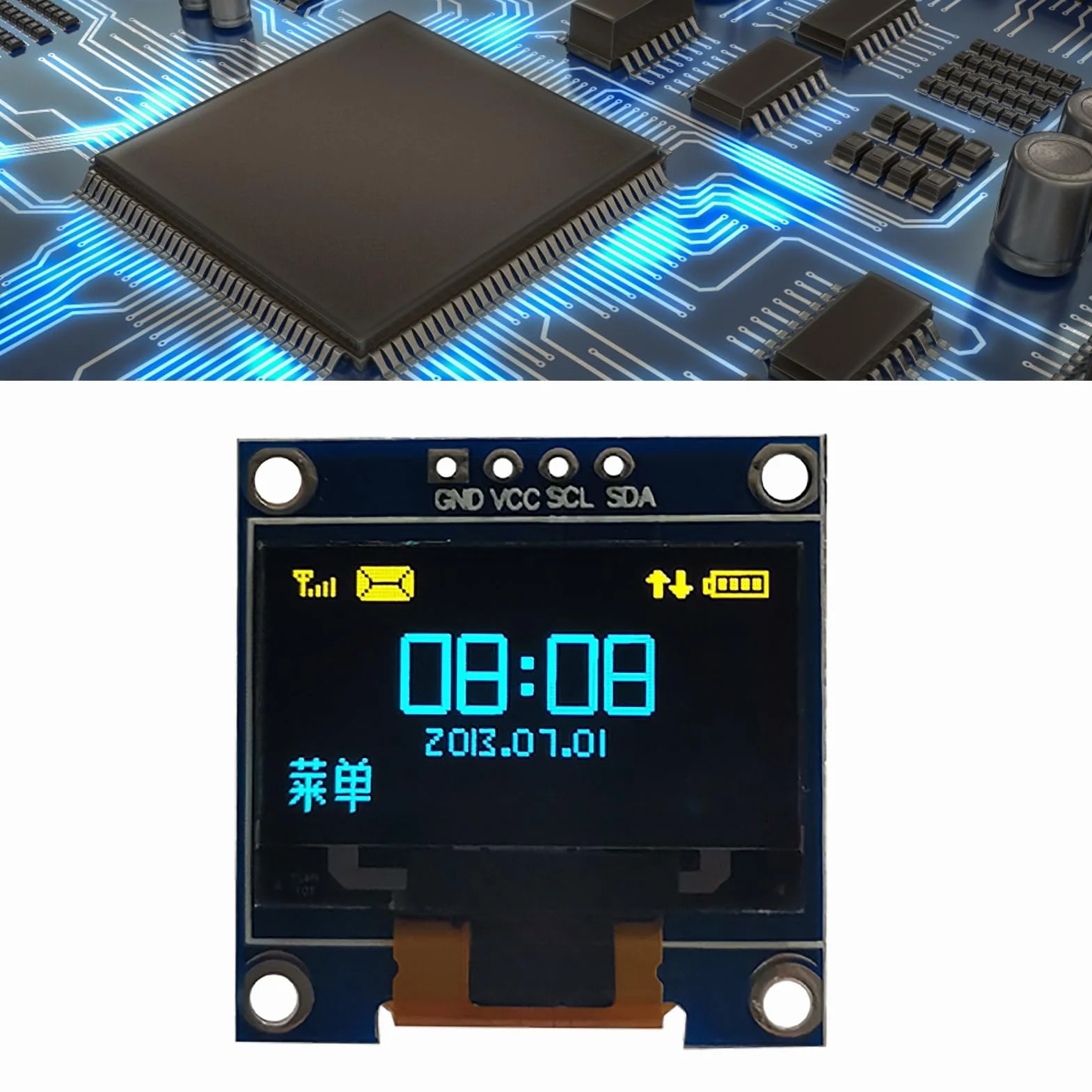 Moduł Wyświetlacza OLED 0,96 Cala, 128x64 Pikseli żółty Niebieski SSD1315 Mini Samoświecąca Płytka Wyświetlacza, Wyświetlacz Szeregowy IIC I2C, Kompatybilny z Ar Duino, Seria 51